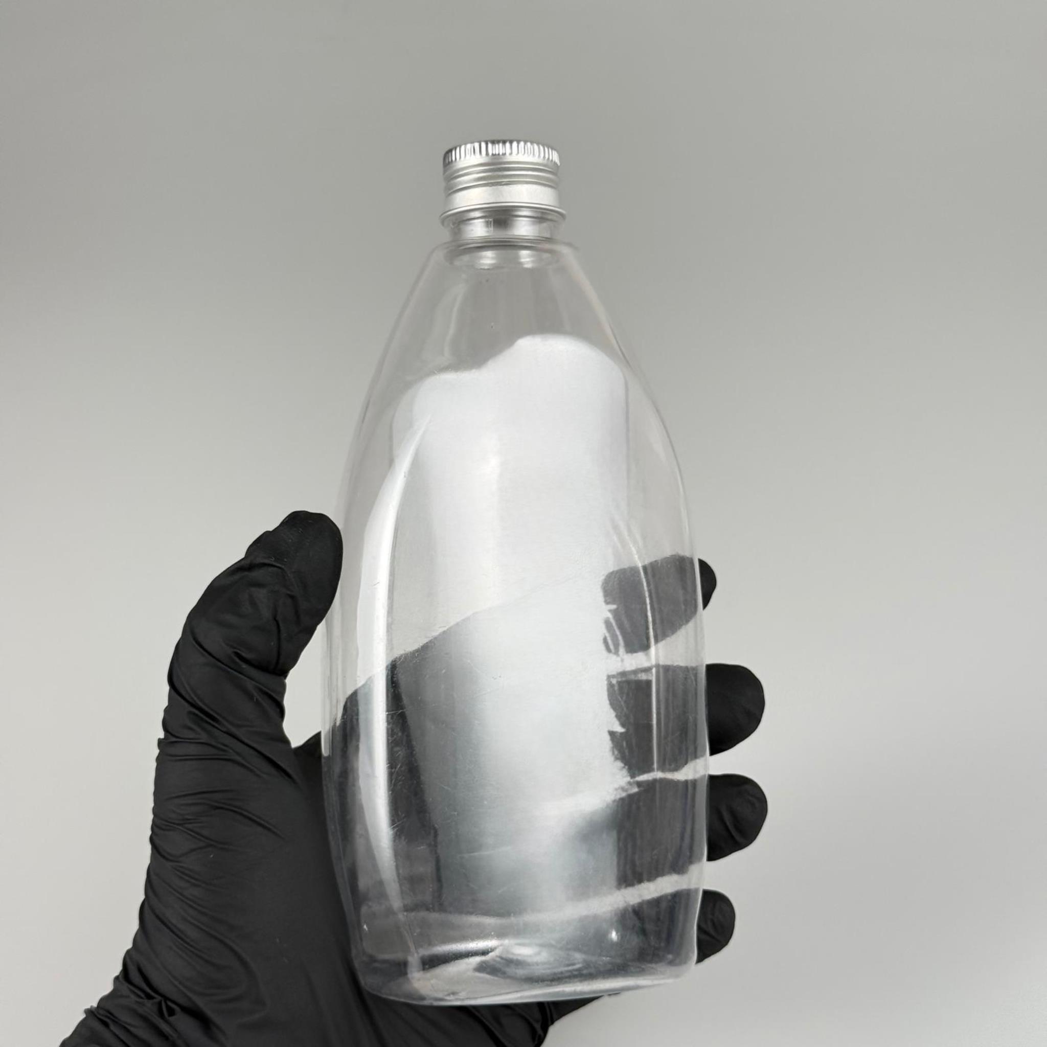 400 CC YASSI PET SIVI SABUN ŞİŞESİ (AĞIZ ÇAPI 24 MM) + KÖPÜK CONTALI GÜMÜŞ METAL ALÜMİNYUM KAPAKLI - 400 ML YASSI PET ŞİŞE