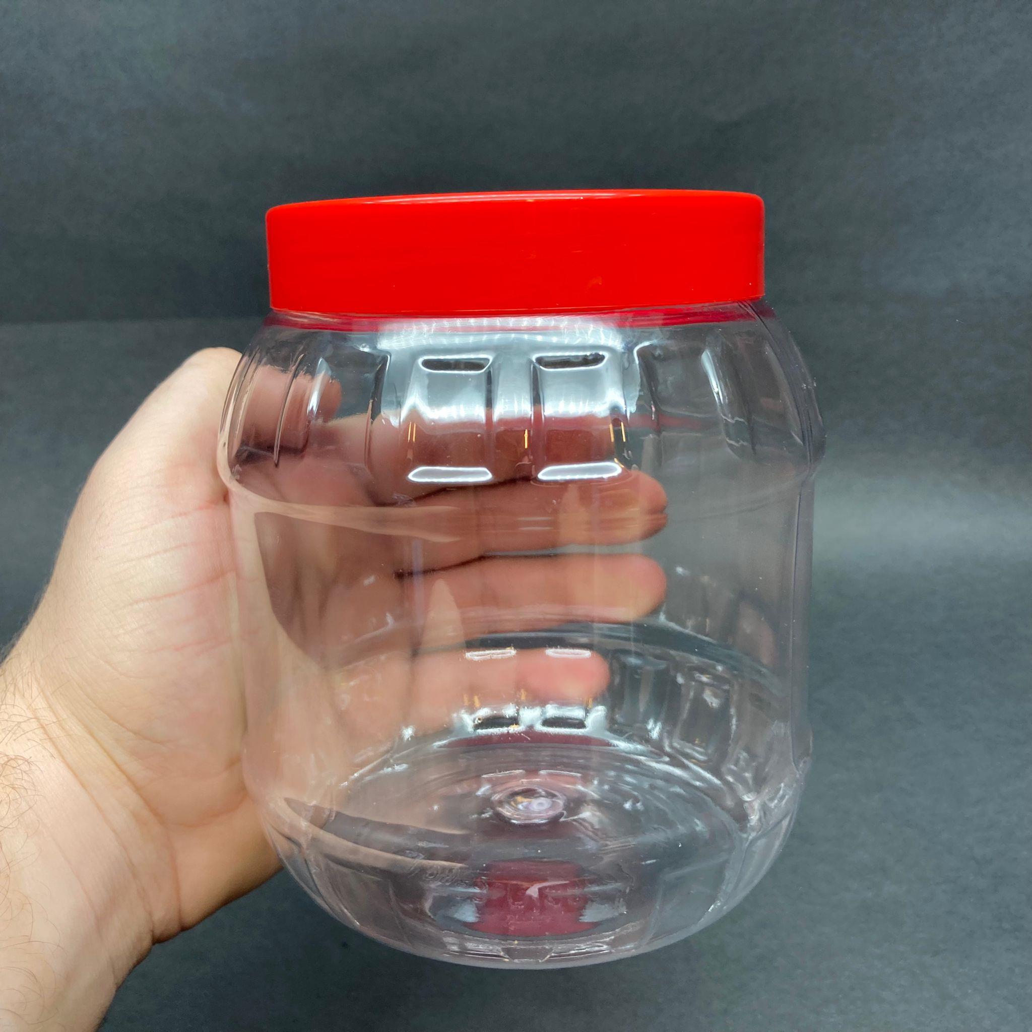 1000 CC PET KAVANOZ - KIRMIZI PLASTİK KAPAKLI - 1 LİTRE PLASTİK KAVANOZ