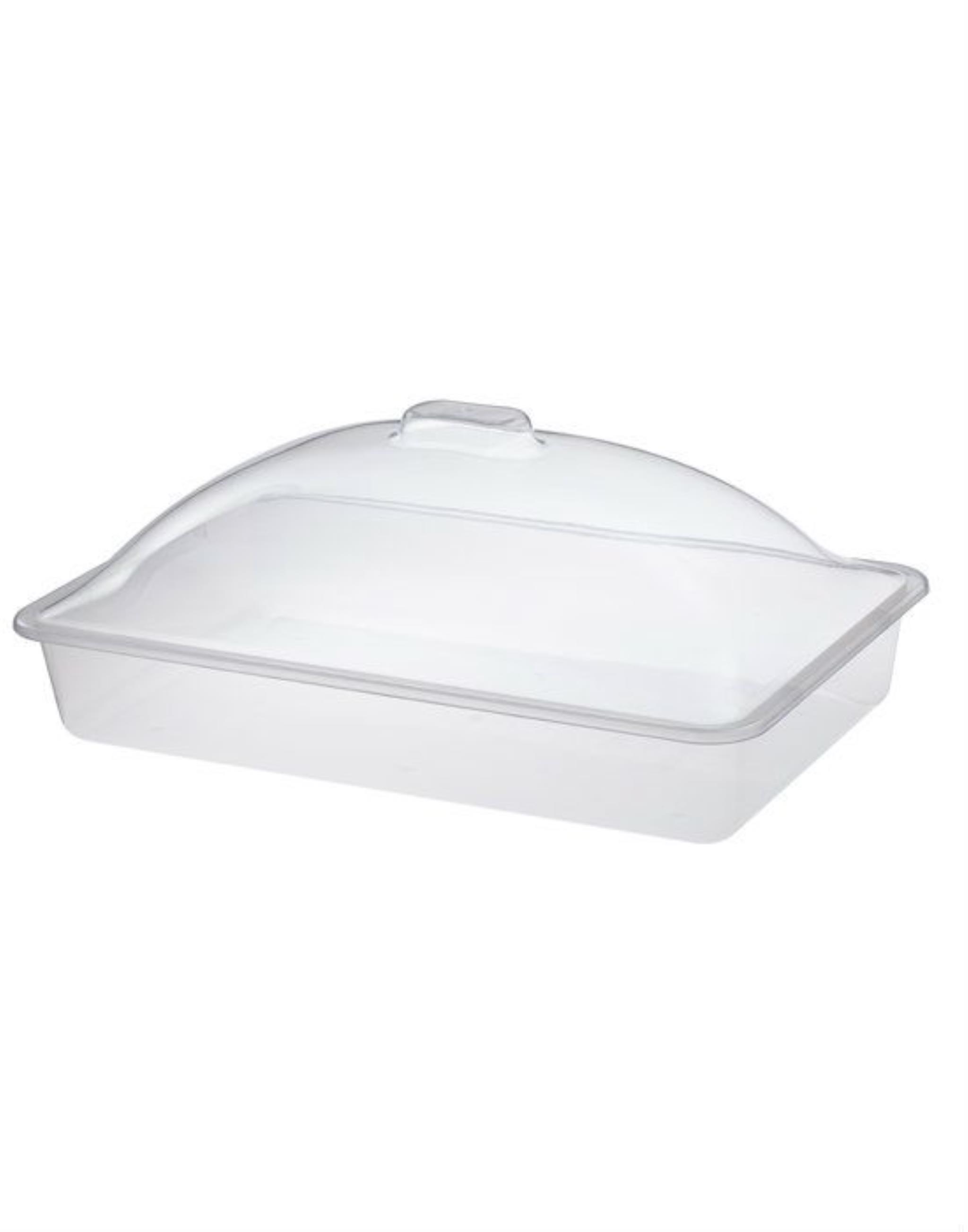 5 NO DİKDÖRTGEN GIDA KABI - MİKA LOKUMLUK - FANUS KAPAKLI (ŞARKÜTERİ, FIRIN, PASTANELERDE VS KULLANILIR) 50X31 CM EN BOY 20 CM YÜKSEKLİK (HACMİ 9500 CC)