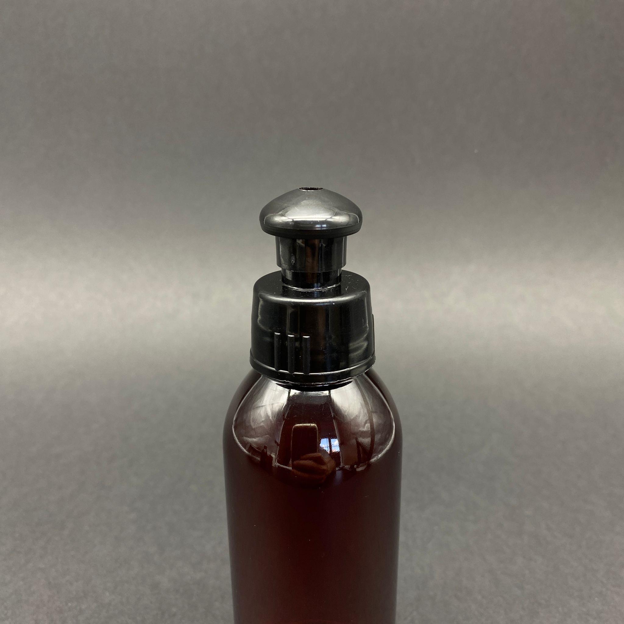 100 CC AMBER SERT PET ŞİŞE - SİYAH PUSHPULL KAPAKLI  - 100 ML KAHVERENGİ PLASTİK AKITICILI ŞİŞE