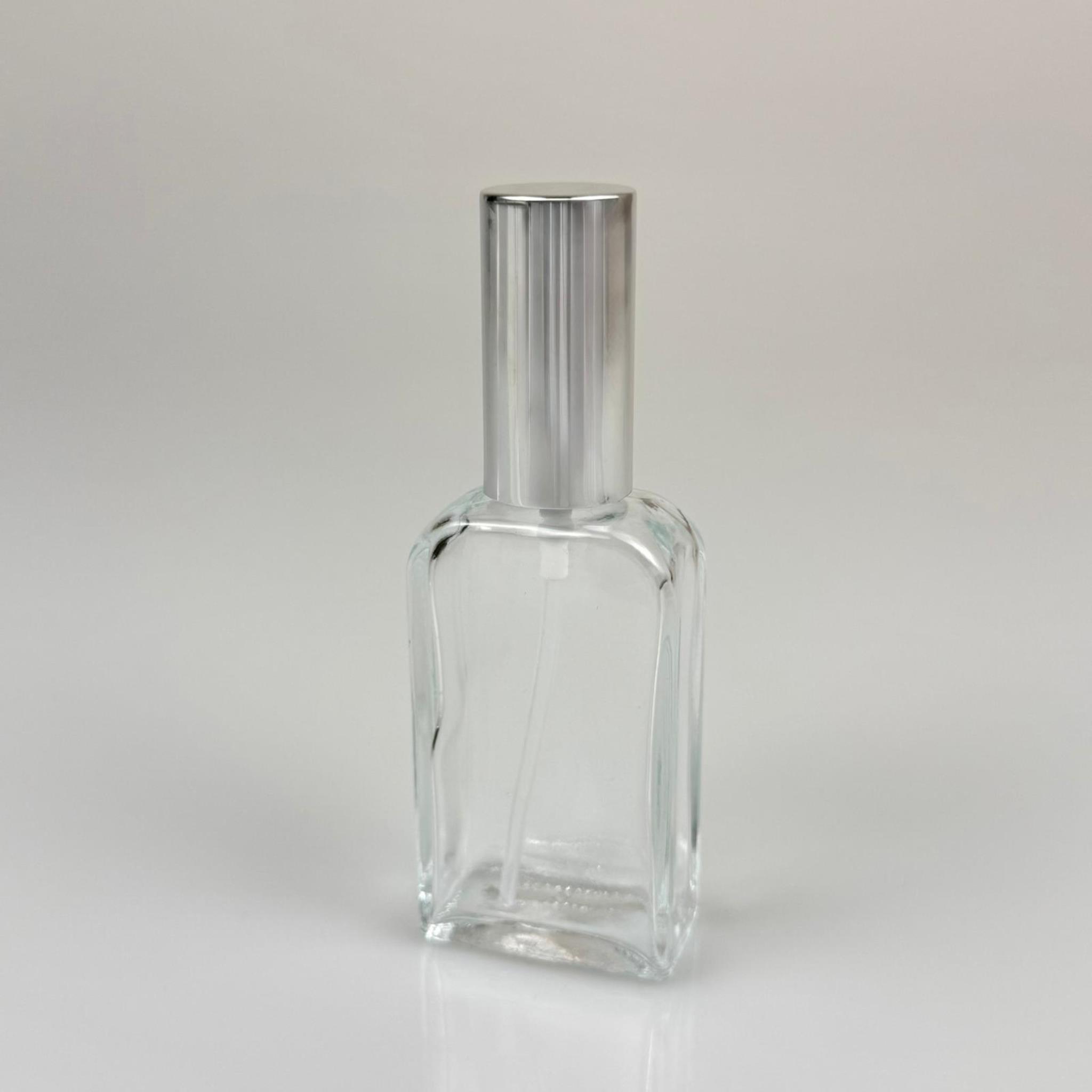 40 CC YASSI DİKDÖRTGEN CAM ŞİŞE - VİDALI GÜMÜŞ SPREYLİ PARFÜM KOLONYA ŞİŞESİ TAKIM - 40 ML PRESTİJLİ ŞİŞE