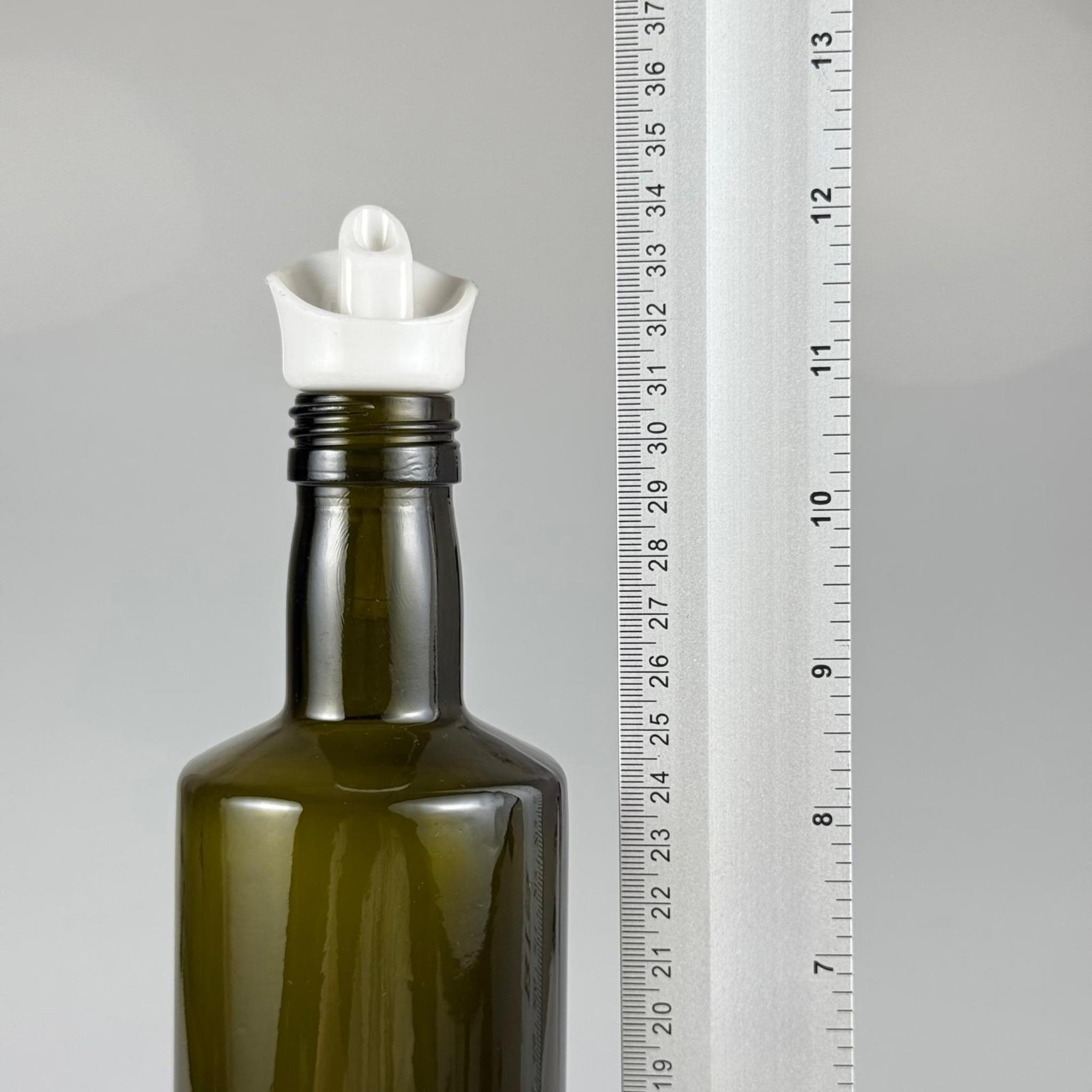Akıtmaz Kapaklı Şık Cam Yağlık – Zeytinyağı ve Sirke İçin - Restoran Tipi 750 ML Yeşil Dorika Silindir Yağdanlık Beyaz Akıtıcı Başlıklı