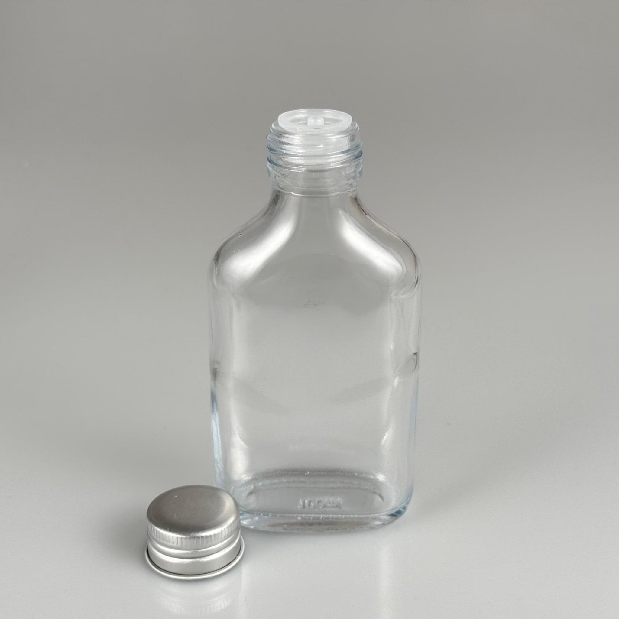 100 CC YASSI LÜX KOLONYA CAM ŞİŞE - GÜMÜŞ METAL ALÜMİNYUM KAPAKLI + KOLONYA TIPALI - 100 ML LÜKS METAL KAPAKLI CAM KOLONYA ŞİŞESİ