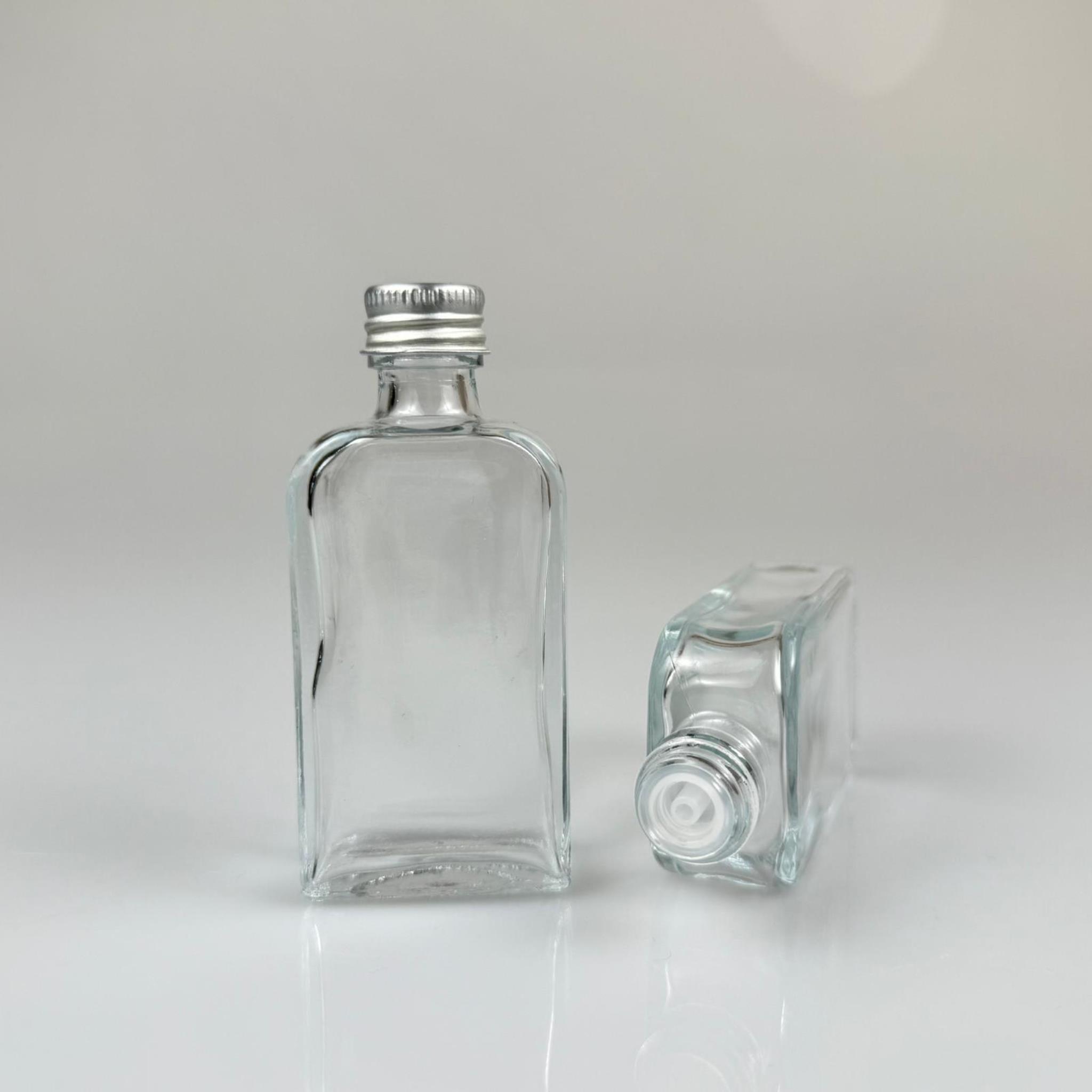 40 CC YASSI DİKDÖRTGEN CAM ŞİŞE - GÜMÜŞ METAL KAPAKLI KOLONYA TIPALI - 40 ML PRESTİJLİ ŞİŞE