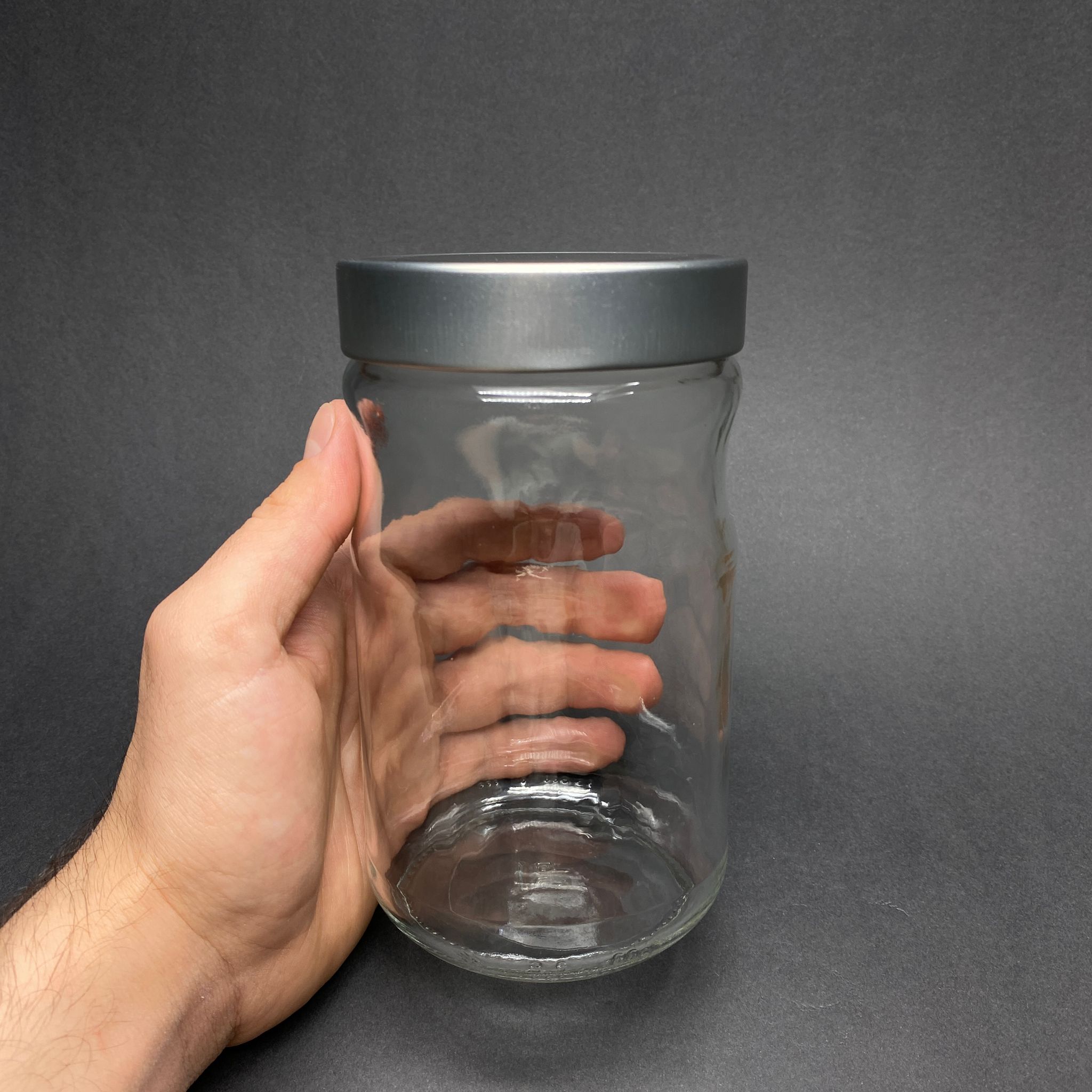 660 CC BOĞUMLU CAM KAVANOZ - DERİN GÜMÜŞ LÜKS METAL KAPAKLI - 660 ML CAM KAVANOZ