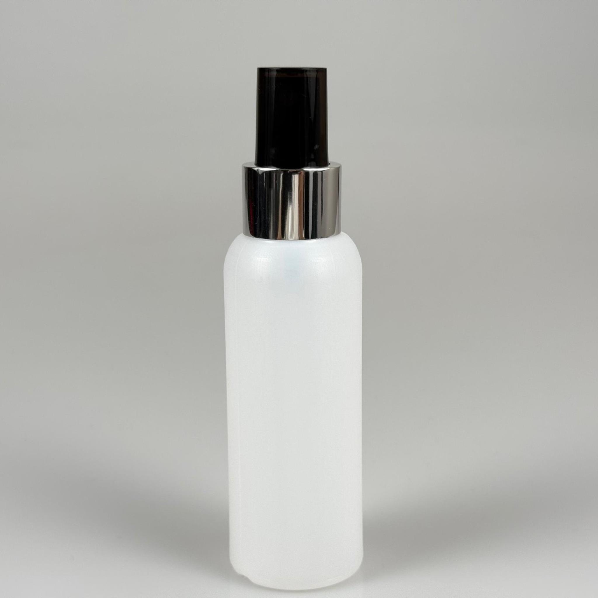 100 CC NATÜREL SERT POLİETİLEN ŞİŞE + GÜMÜŞ SİYAH SPREYLİ -  24 MM  - 100 ML SERT POLİETİLEN ŞİŞE