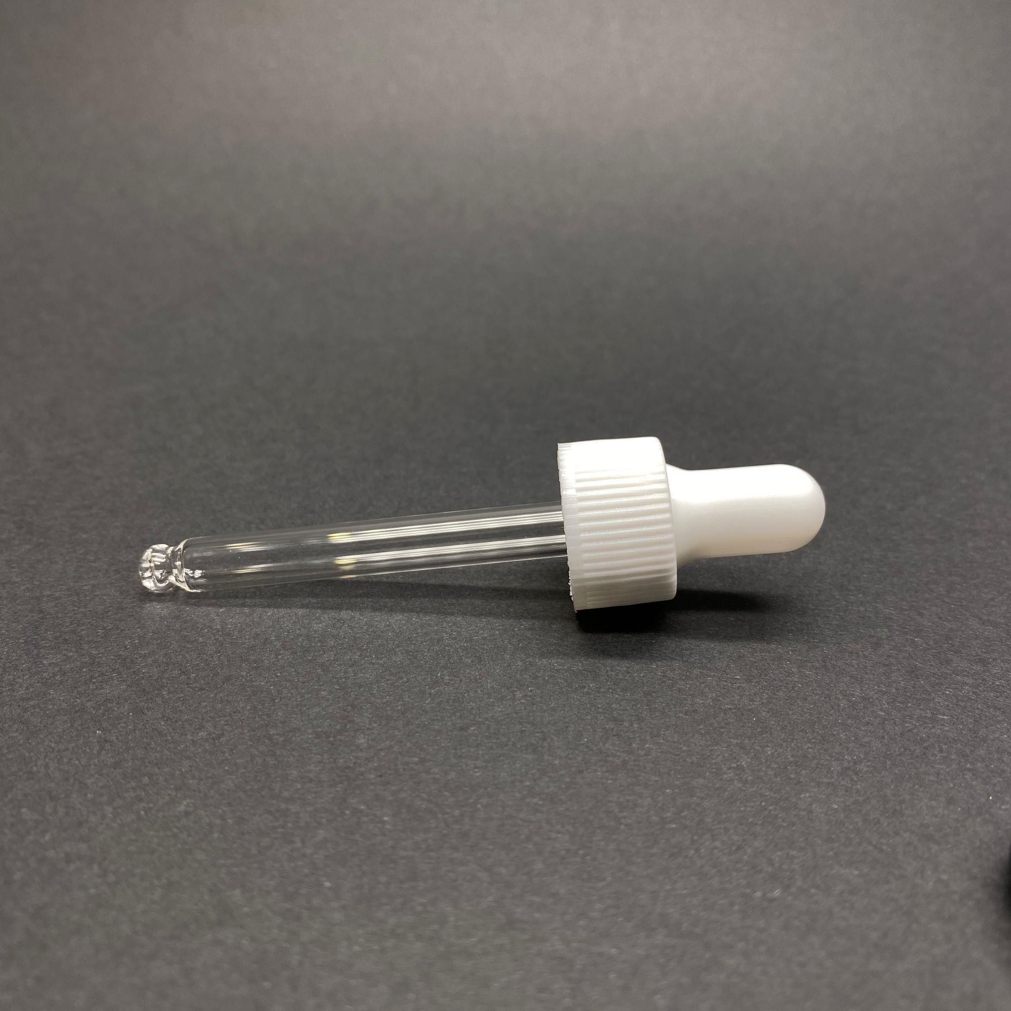 18 MM CAM DAMLALIK TAKIM - PARLAK BEYAZ EMZİK+DELİKLİ BEYAZ PLASTİK KAPAK+CAM PİPET - 20 CC DROPPER ŞİŞELER İÇİN