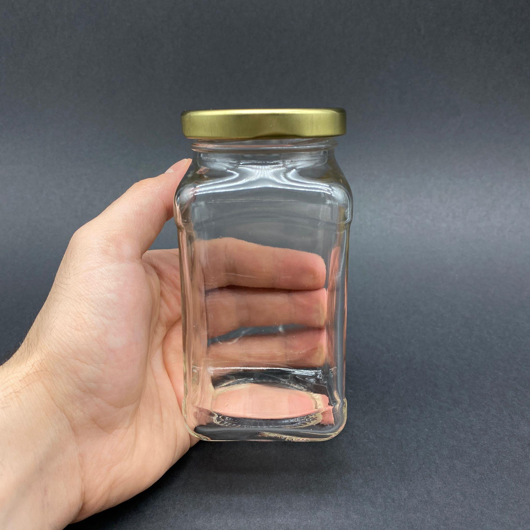 300 CC KÖŞELİ KAVANOZ - GOLD METAL KAPAKLI - 300 ML KARE CAM KAVANOZ
