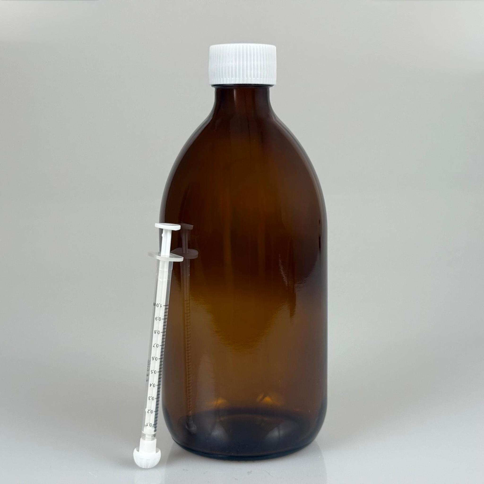 500 ML CAM ECZA ŞİŞESİ + 1 ML DOZAJ PİPETİ + DOZAJ TIPASI + CONTALI PLASTİK KAPAK TAKIM