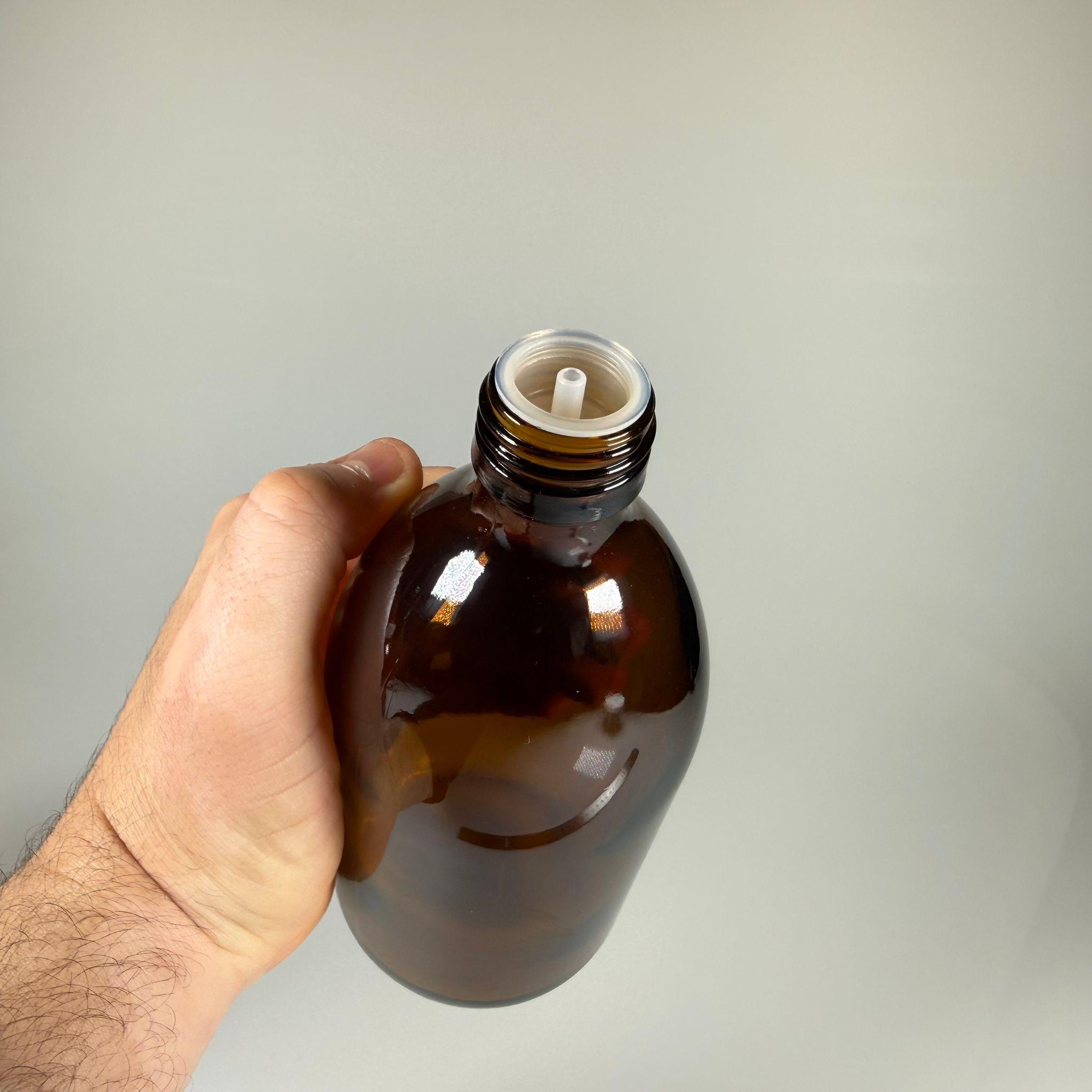 500 ML DOLUMU KOLAY, GENİŞ AĞIZLI İÇTEN DAMLALIKLI ŞİŞE (28 MM AĞIZ)  - 500 CC BEYAZ CONTALI KAPAKLI İÇTEN DAMLALIKLI CAM ECZA ŞİŞESİ - AMBER KAHVERENGİ