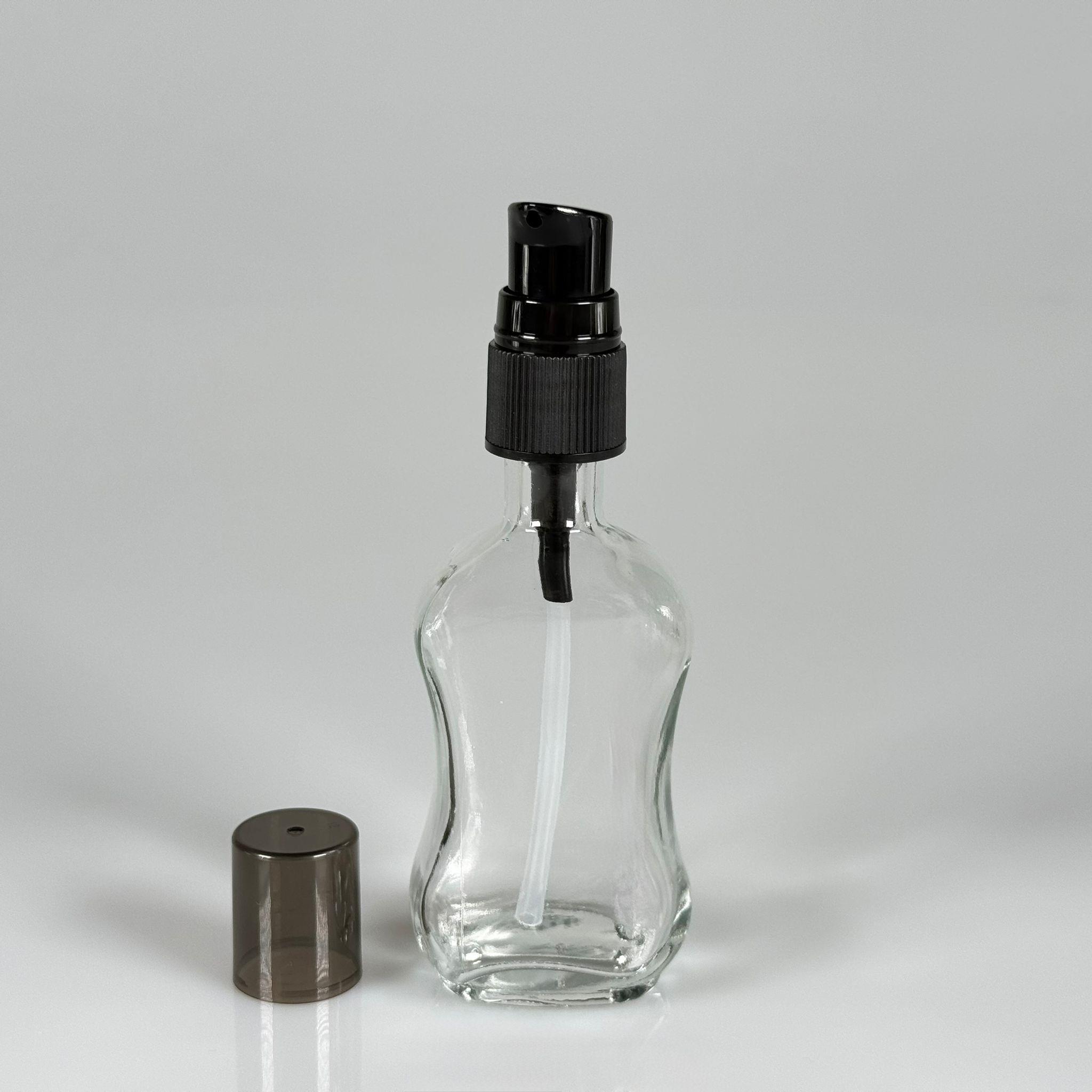 50 CC BOĞAZLI İNCE BELLİ CAM ŞİŞE - SİYAH LOSYON POMPALI - 50 ML PRESTİJLİ ŞİŞE