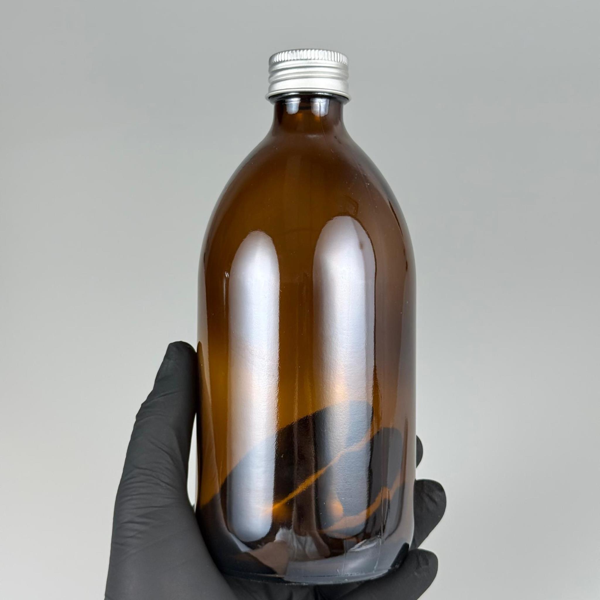 500 CC AMBER TOMBUL ÖZEL SERİ CAM ŞİŞE - METAL ALÜMİNYUM GÜMÜŞ KÖPÜK CONTALI KAPAKLI - 500 ML CAM ECZA ŞİŞESİ - KAHVERENGİ