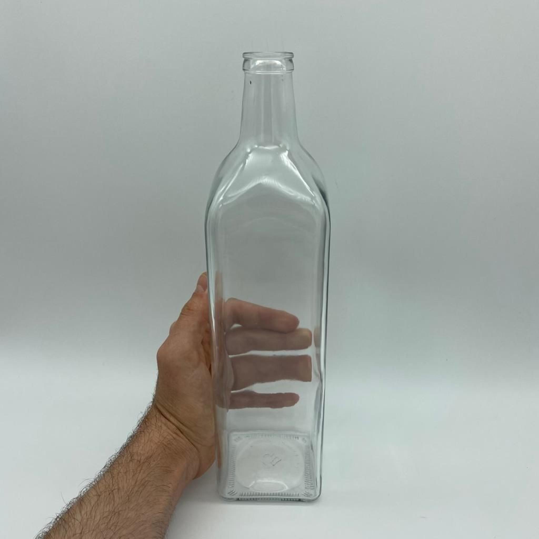 1000 CC ŞEFFAF CAM KÖŞELİ MARASKA ŞİŞE KAPAKSIZ (ÇAKMA 28 AĞIZ)  - 1 LİTRE KÖŞELİ CAM ŞİŞE - 1000 ML MARASKA ŞİŞE