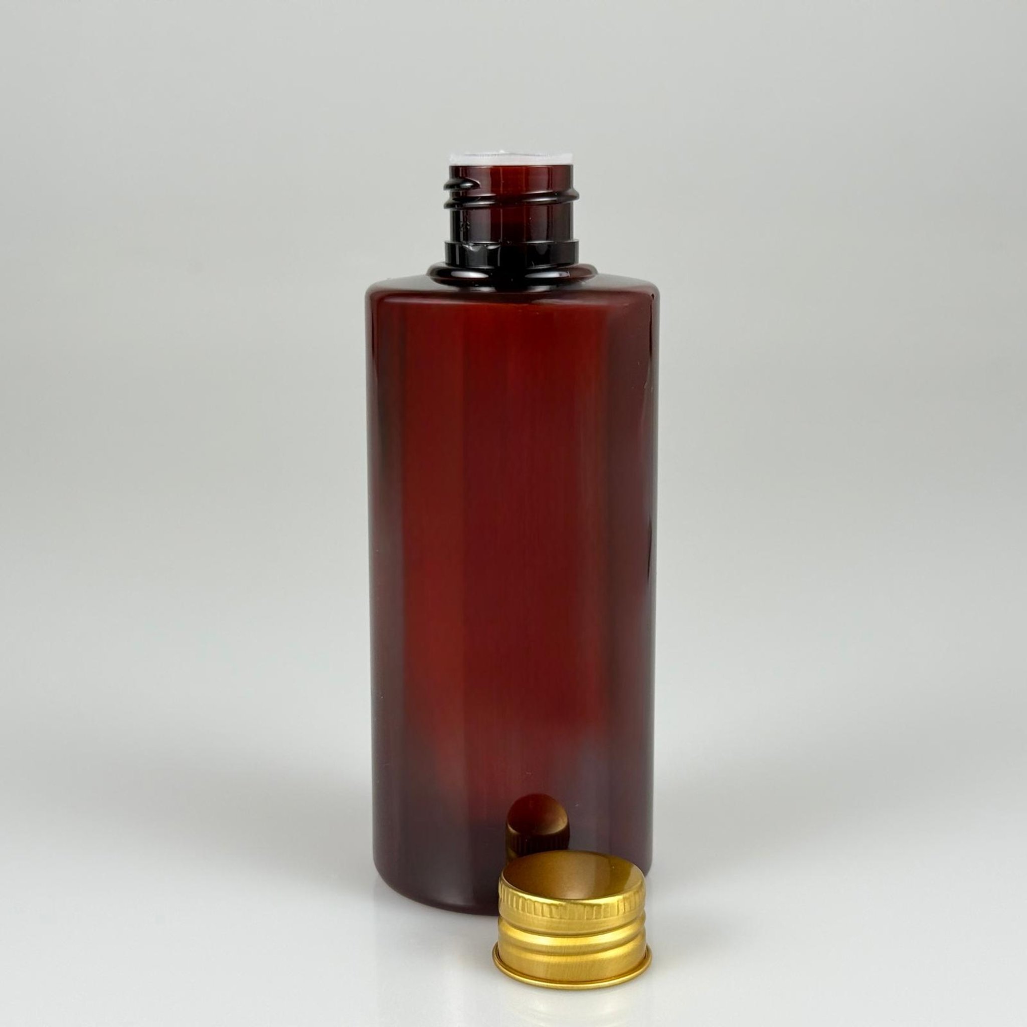 200 CC AMBER SİLİNDİR KESKİN KÜT MODEL SERT PET ŞİŞE (25 GR - 24 AĞIZ ) + KÖPÜK CONTALI GOLD METAL ALÜMİNYUM KAPAKLI + KOLONYA TIPALI TAKIM - 200 ML KAPAKLI KAHVERENGİ PET ŞİŞELER