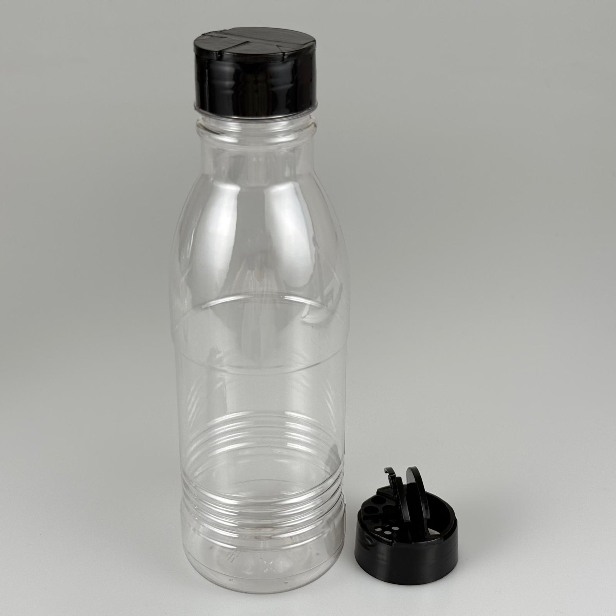PLASTİK SİLİNDİR BAHARATLIK KAVANOZ - 500 ML PET BAHARAT, TOZ, PUDRA VB İÇİN PET ŞİŞE - SİYAH AÇILIR KAPANIR DELİKLİ KAPAKLI TAKIM - 500 CC