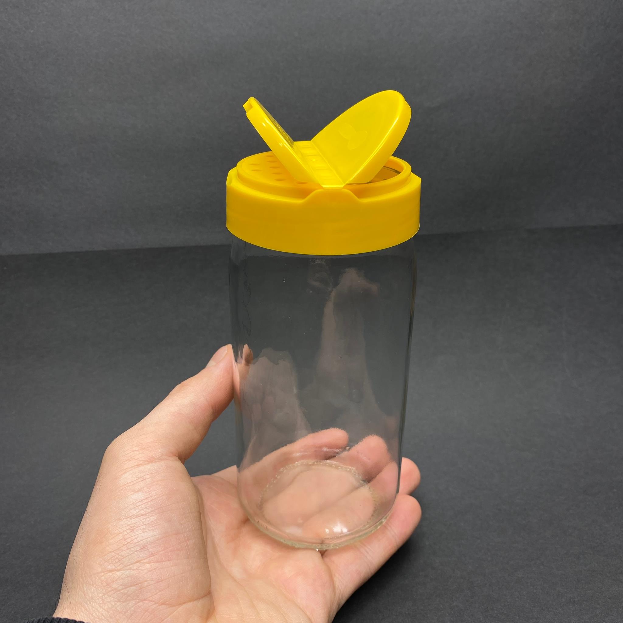 370 CC CAM UZUN BAHARATLIK KAVANOZ - 370 ML BAHARAT KAVANOZU - SARI AÇILIR KAPANIR KAPAKLI