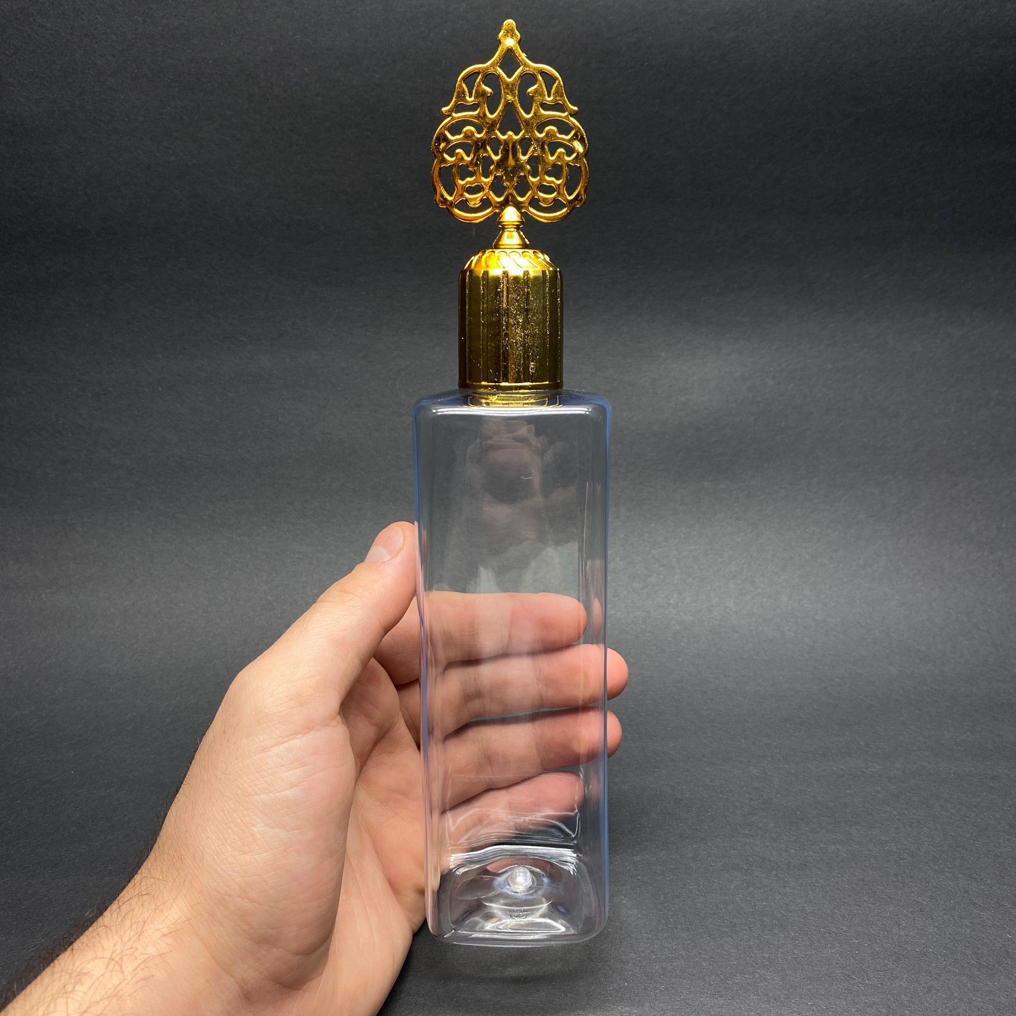 300 CC KARE PET ŞİŞE (31 GR) - GOLD OSMANLI KAPAKLI - 300 ML KÖŞELİ PLASTİK ŞİŞE