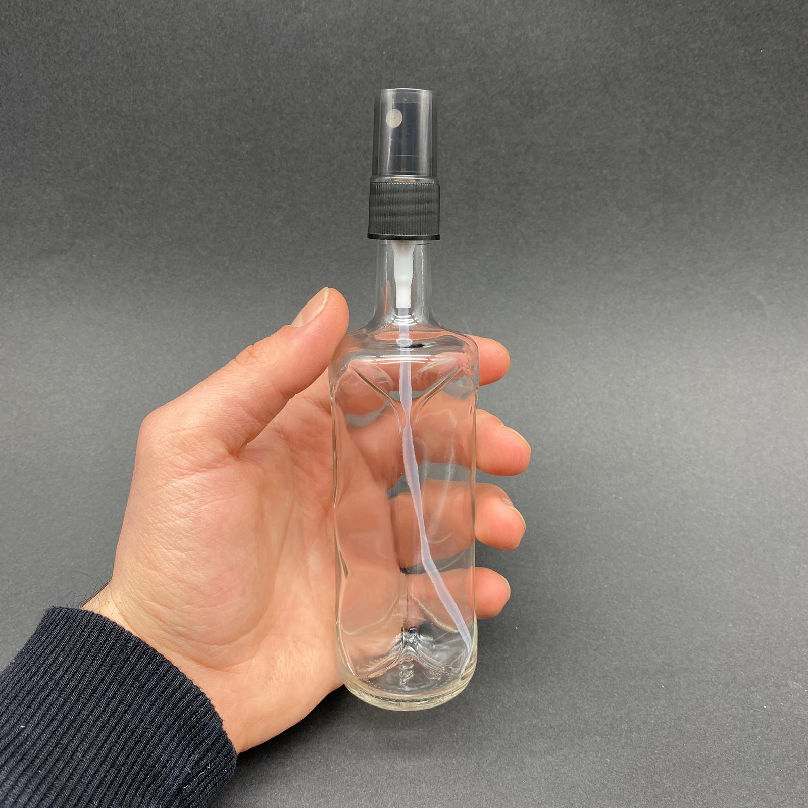 100 CC ŞEFFAF DORİKA CAM ŞİŞE - SİYAH SPREYLİ TAKIM - 100 ML SPREYLİ CAM ŞİŞE