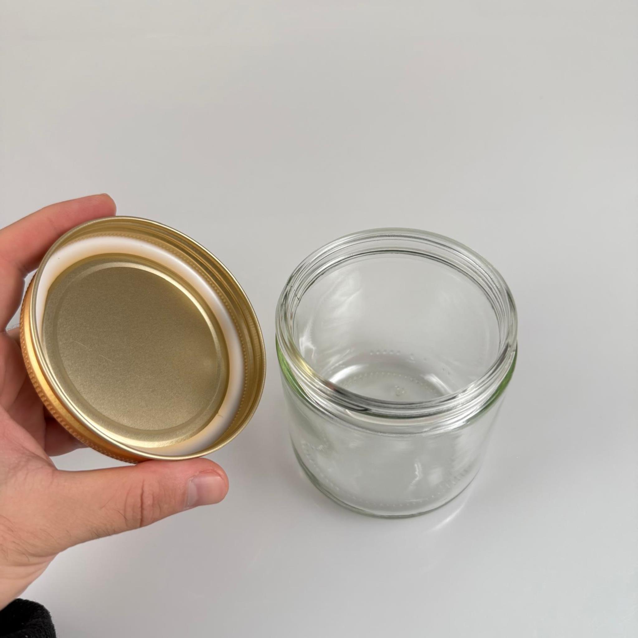 450 CC GENİŞ AĞIZ CAM KAVANOZ - GOLD METAL KAPAKLI - 450 ML ZEYTİN KAVANOZU - MUM KAVANOZU