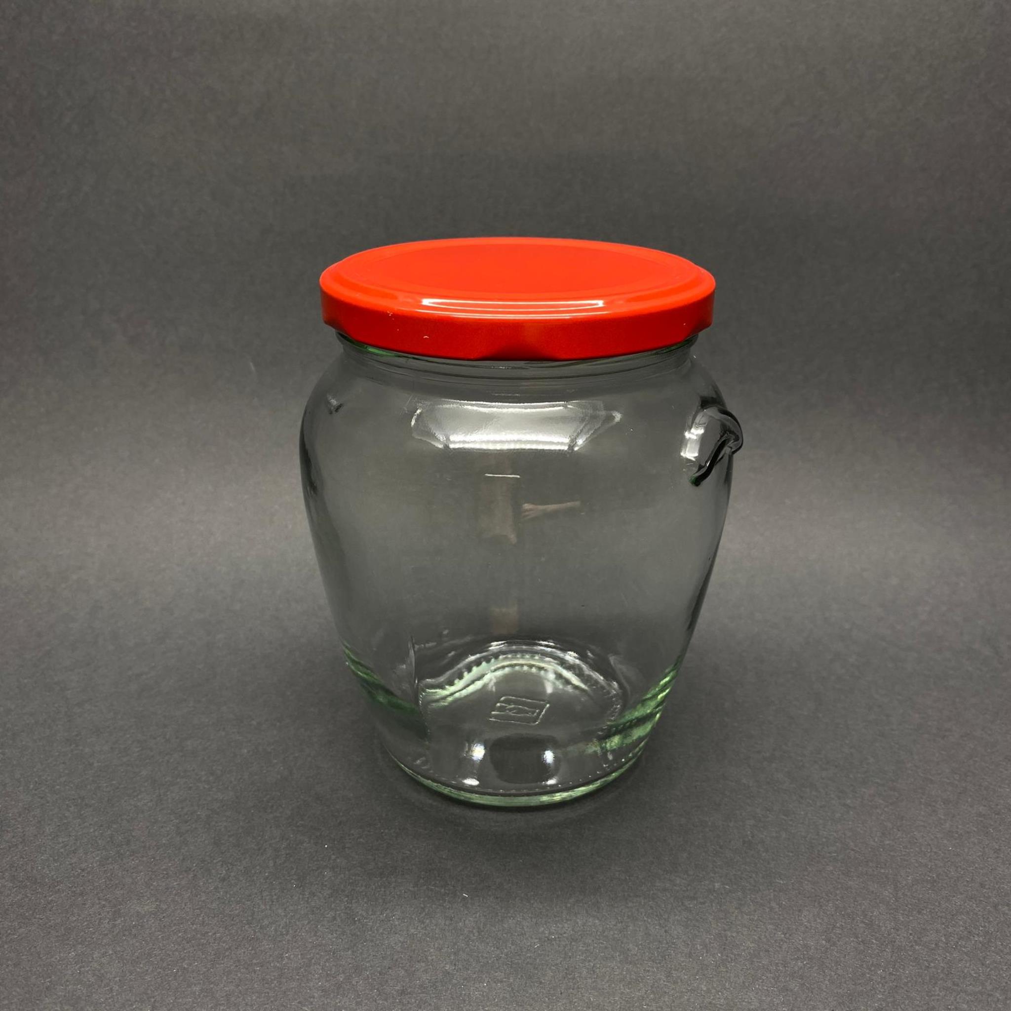 580 CC KULPLU CAM KAVANOZ- KIRMIZI KAPAKLI - 580 CC VASO ORCIO KAVANOZ