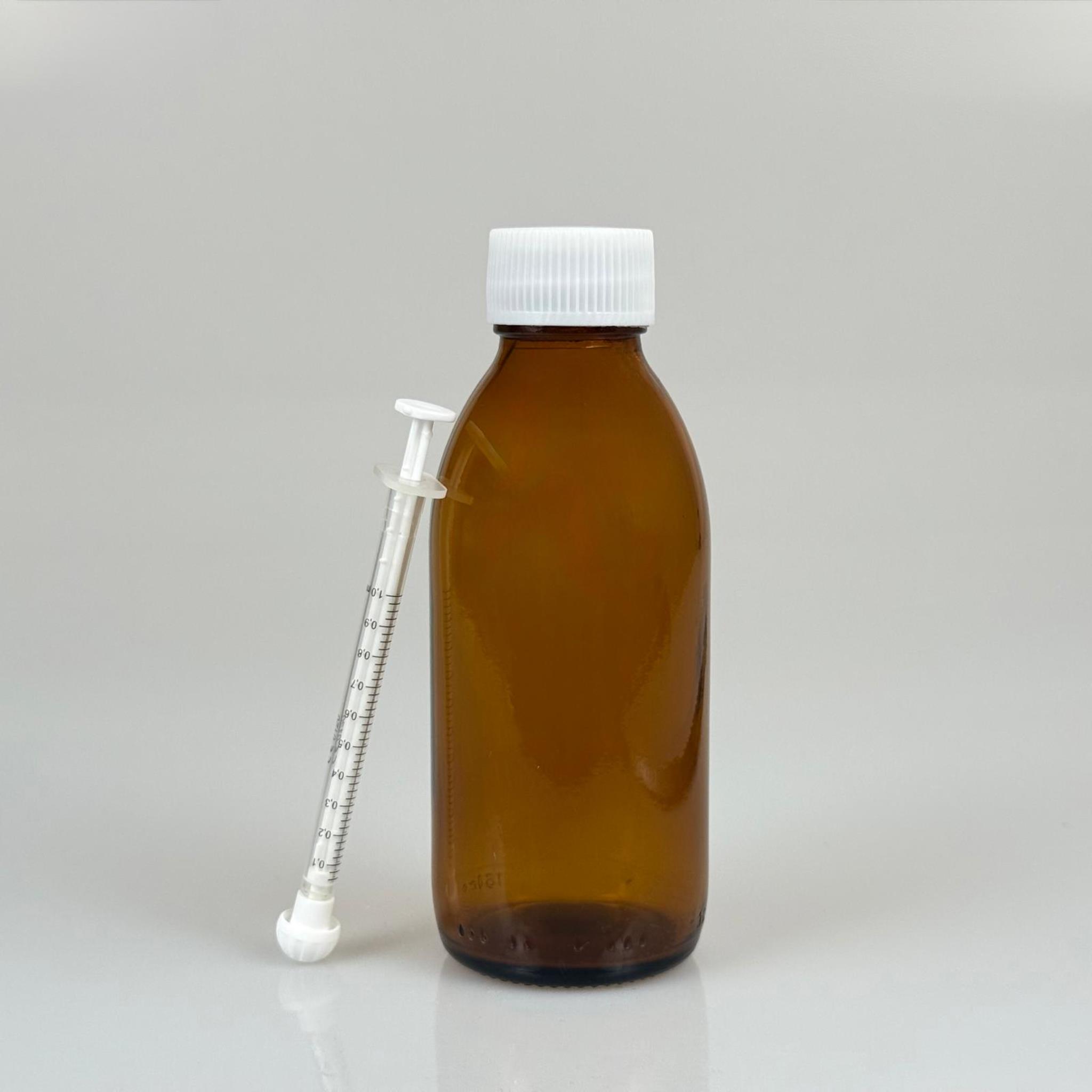 160 ML CAM ECZA ŞİŞESİ + 1 ML DOZAJ PİPETİ + DOZAJ TIPASI + CONTALI PLASTİK KAPAK TAKIM