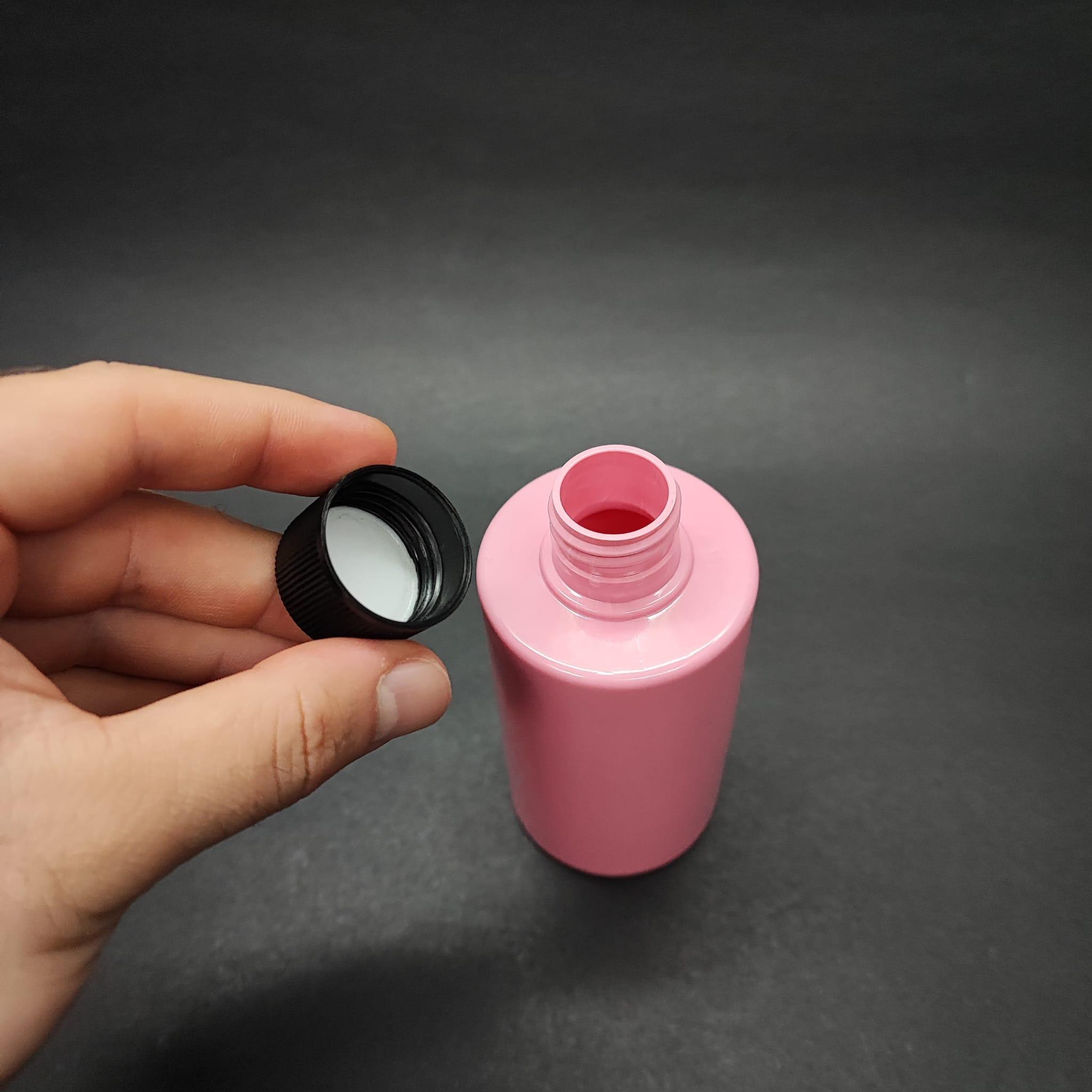 200 CC KÜT BOYUNLU SİLİNDİR PET ŞİŞE (24 GR) - CONTALI SİYAH KAPAKLI - 200 ML PLASTİK ŞİŞE - PEMBE