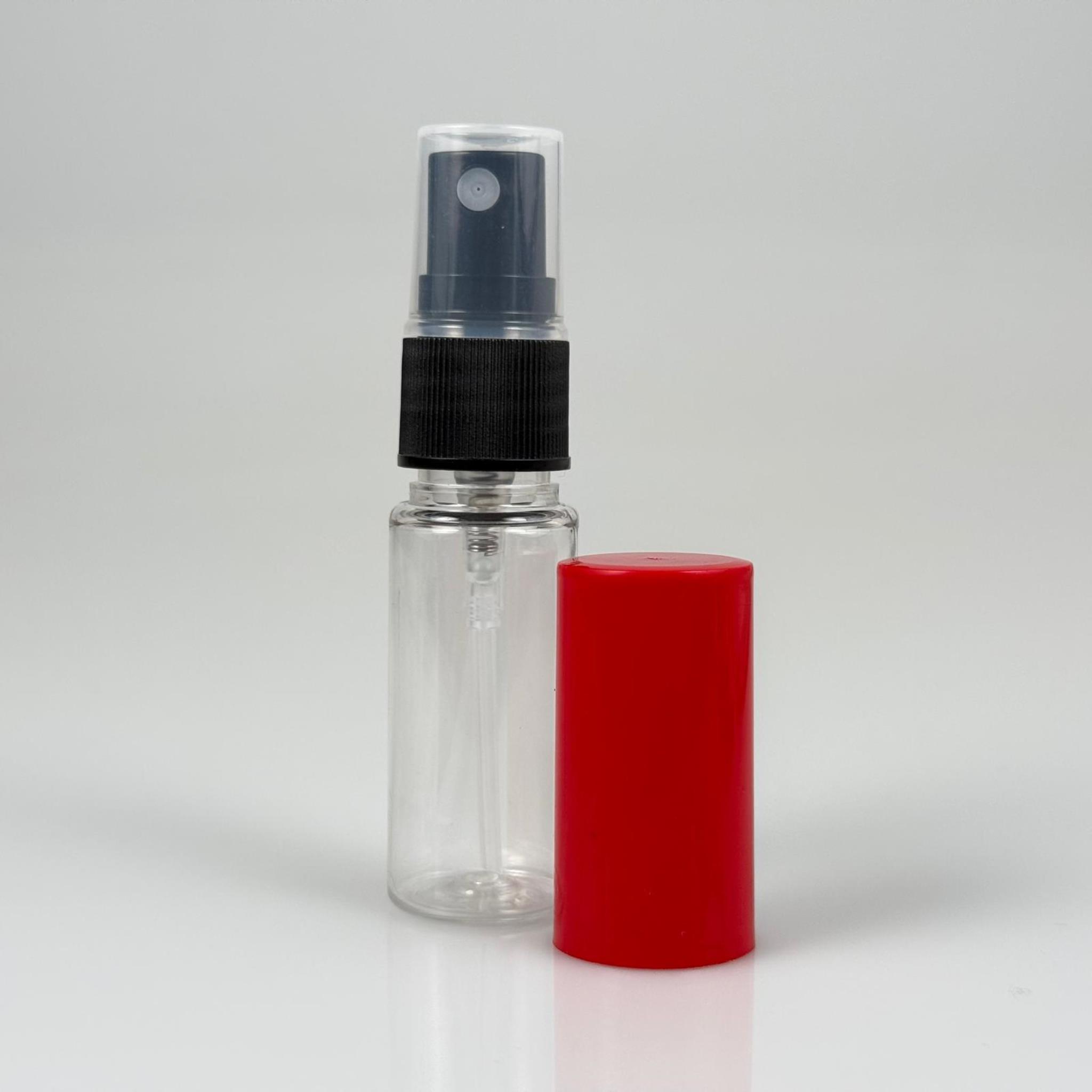 15 CC ŞEFFAF PARFÜM ŞİŞESİ PLASTİK - SİYAH SPREY + KIRMIZI KAPAK - 15 ML PARFÜM ŞİŞESİ PET