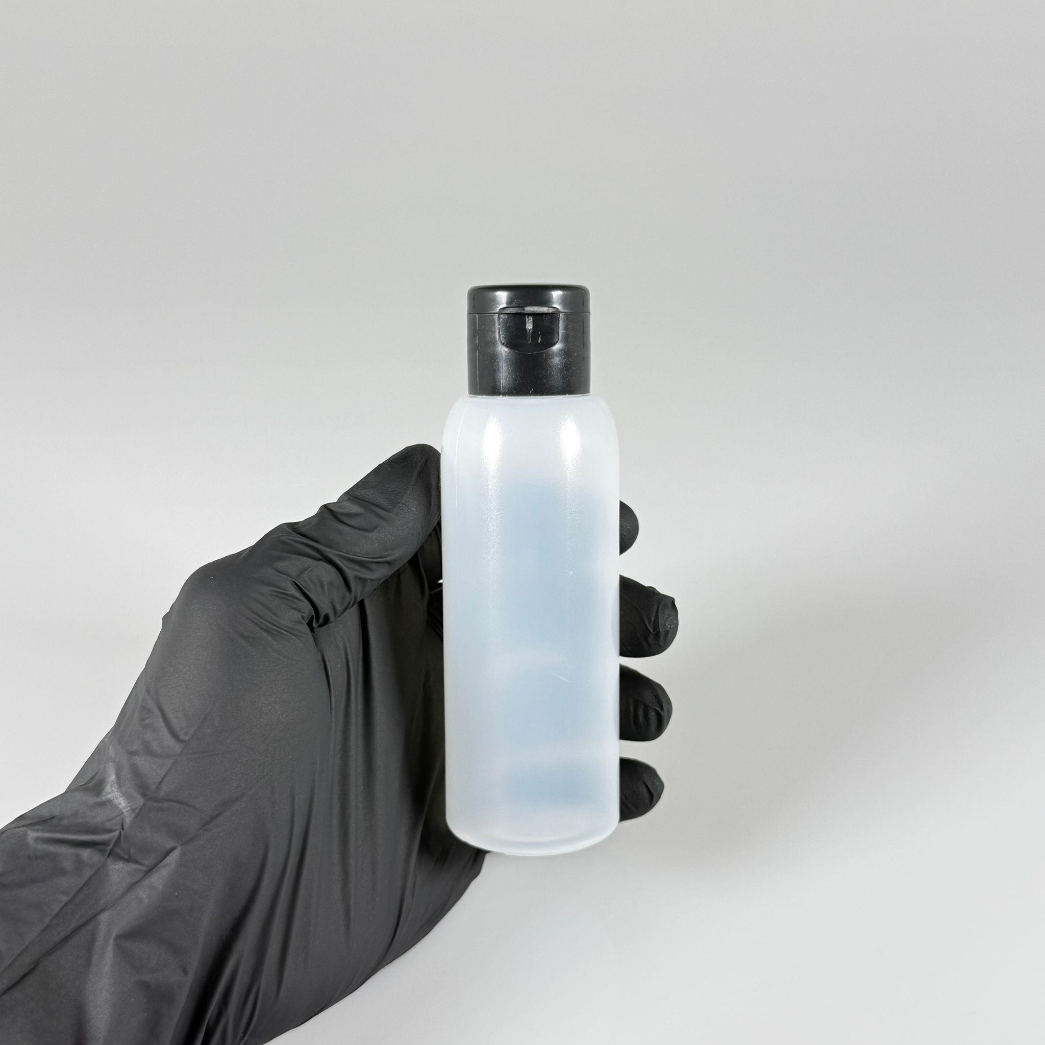 100 ML SIKILABİLİR YUMUŞAK PE POLİETİLEN PLASTİK ŞİŞE - SİYAH FLİPTOP ŞAMPUAN KAPAKLI - 100 cc sos, yağ, kartuş, mürekkep vb için boş şişeler
