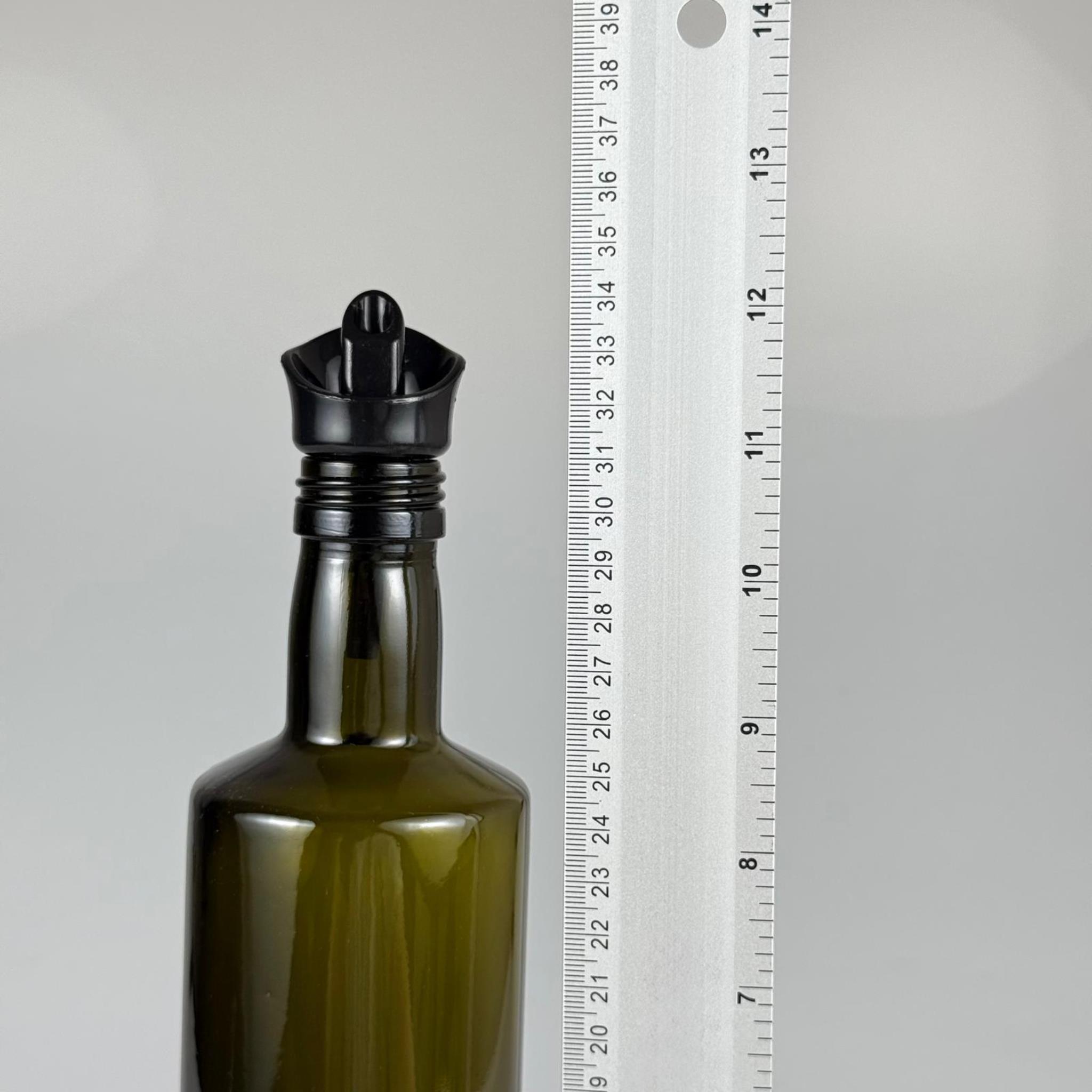 Akıtmaz Kapaklı Şık Cam Yağlık – Zeytinyağı ve Sirke İçin - Restoran Tipi 750 ML Yeşil Dorika Silindir Yağdanlık Siyah Akıtıcı Başlıklı