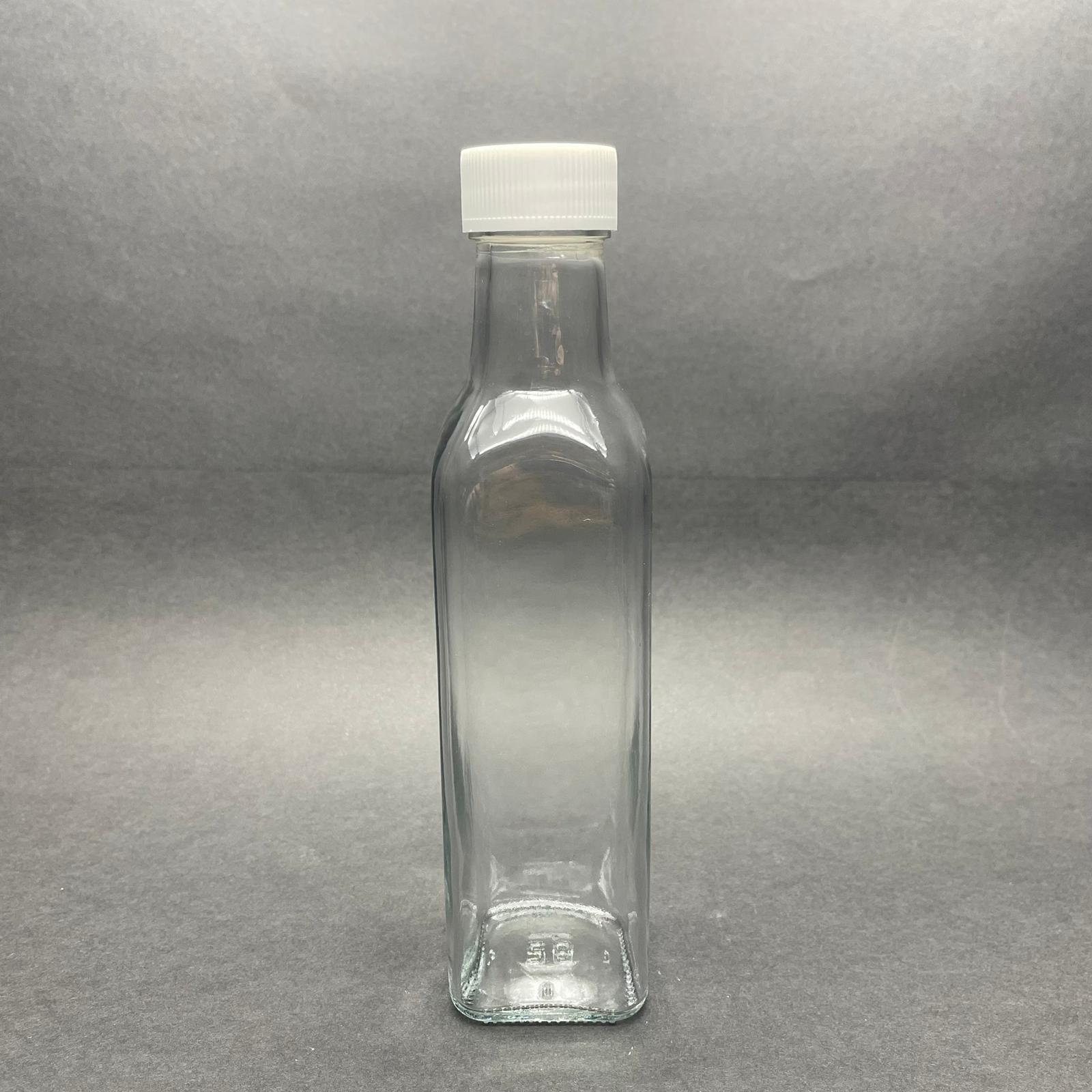 250 CC MARASKA CAM ŞİŞE - BEYAZ PLASTİK KAPAKLI - 250 ML KÖŞELİ YAĞ ŞİŞESİ - SİRKE ŞİŞESİ