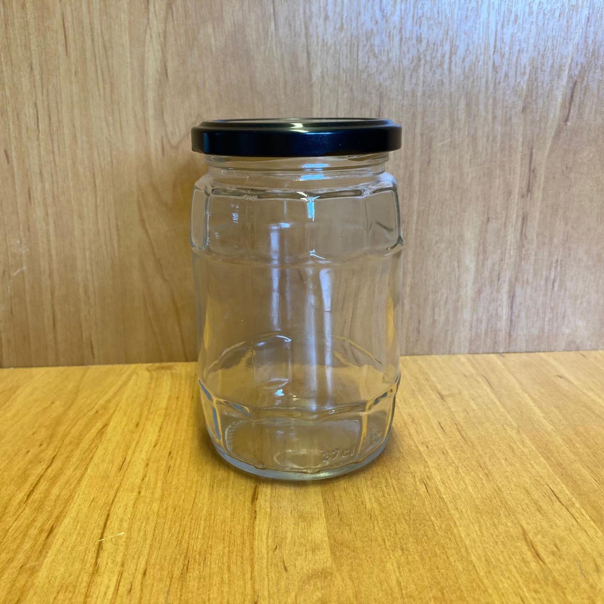 370 CC FIÇI KAVANOZ - SİYAH METAL KAPAKLI - 370 ML FIÇI TİPİ CAM KAVANOZ