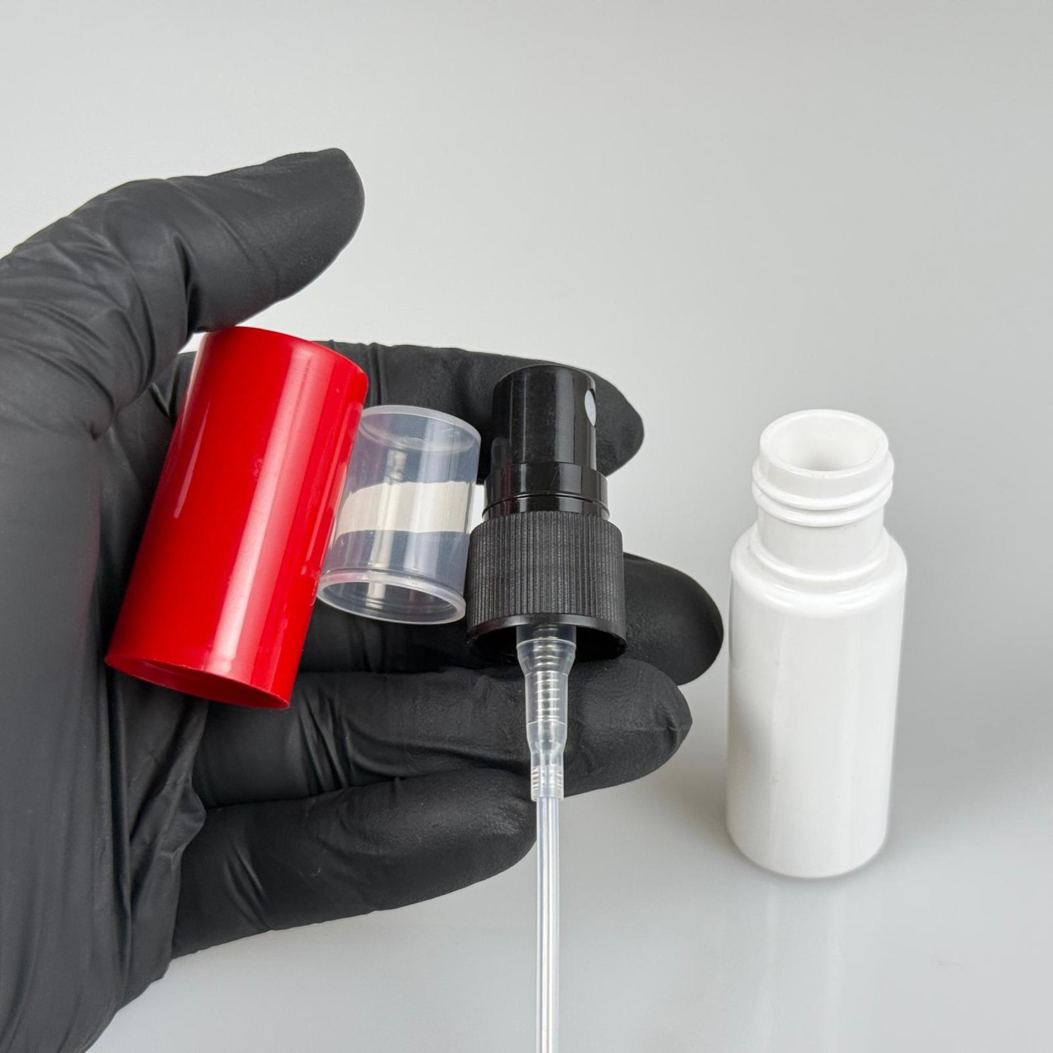 15 CC BEYAZ PARFÜM ŞİŞESİ PLASTİK - SİYAH SPREY + KIRMIZI KAPAK - 15 ML PARFÜM ŞİŞESİ PET