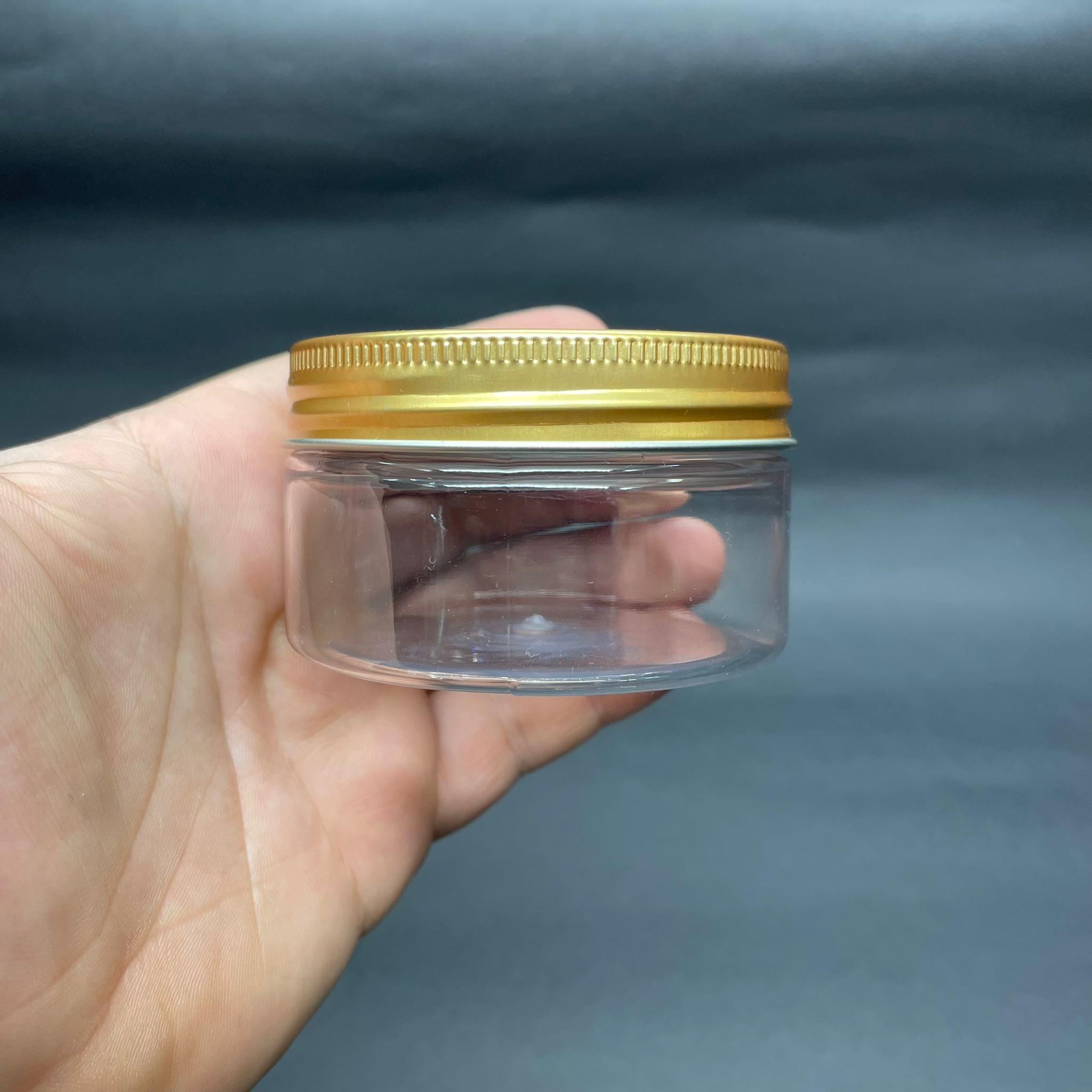 100 CC ŞEFFAF SERT PLASTİK KAVANOZ - GOLD METAL KAPAKLI - 100 ML METAL KAPAKLI PLASTİK KAVANOZ - KOZMETİK KAVANOZ, GIDA KAVANOZU VE KREM KAVANOZU OLARAK KULLANABİLİRSİNİZ
