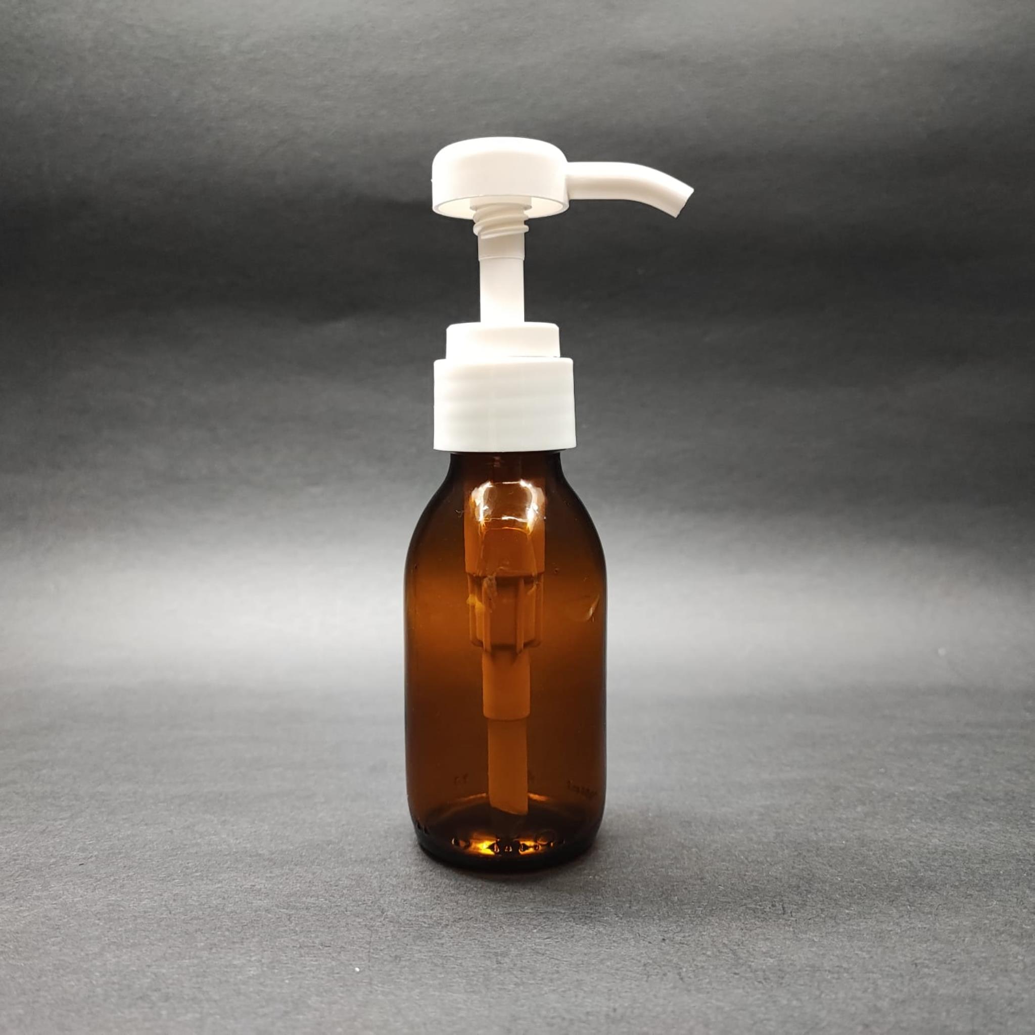 100 CC AMBER CAM ŞİŞE + BEYAZ DOZAJ POMPALI (HER BASMADA 4 CC SIVI ATAR)  - 100 ML POMPALI ŞİŞE - ŞURUP, ŞAMPUAN, KREM GİBİ YOĞUN KIVAMLI SIVILARDA KULLANILIR
