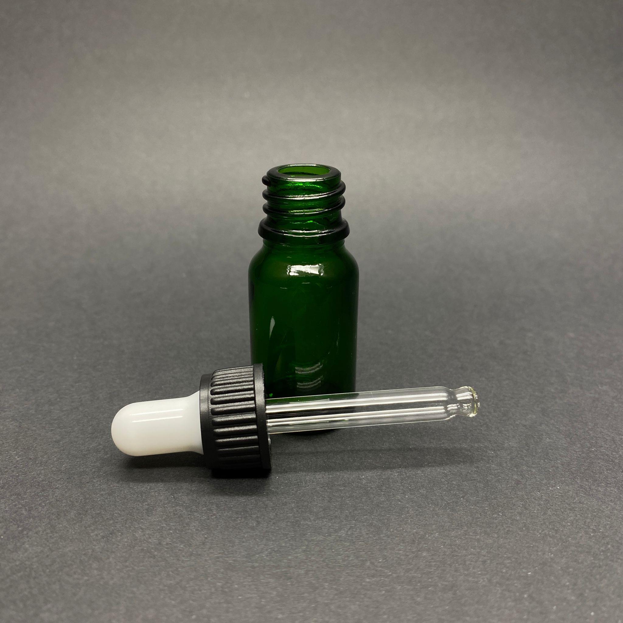 10 CC YEŞİL CAM DAMLALIKLI ŞİŞE - BEYAZ EMZİK - SİYAH PLASTİK KAPAK - 10 ML YEŞİL CAM DAMLALIKLI ŞİŞE