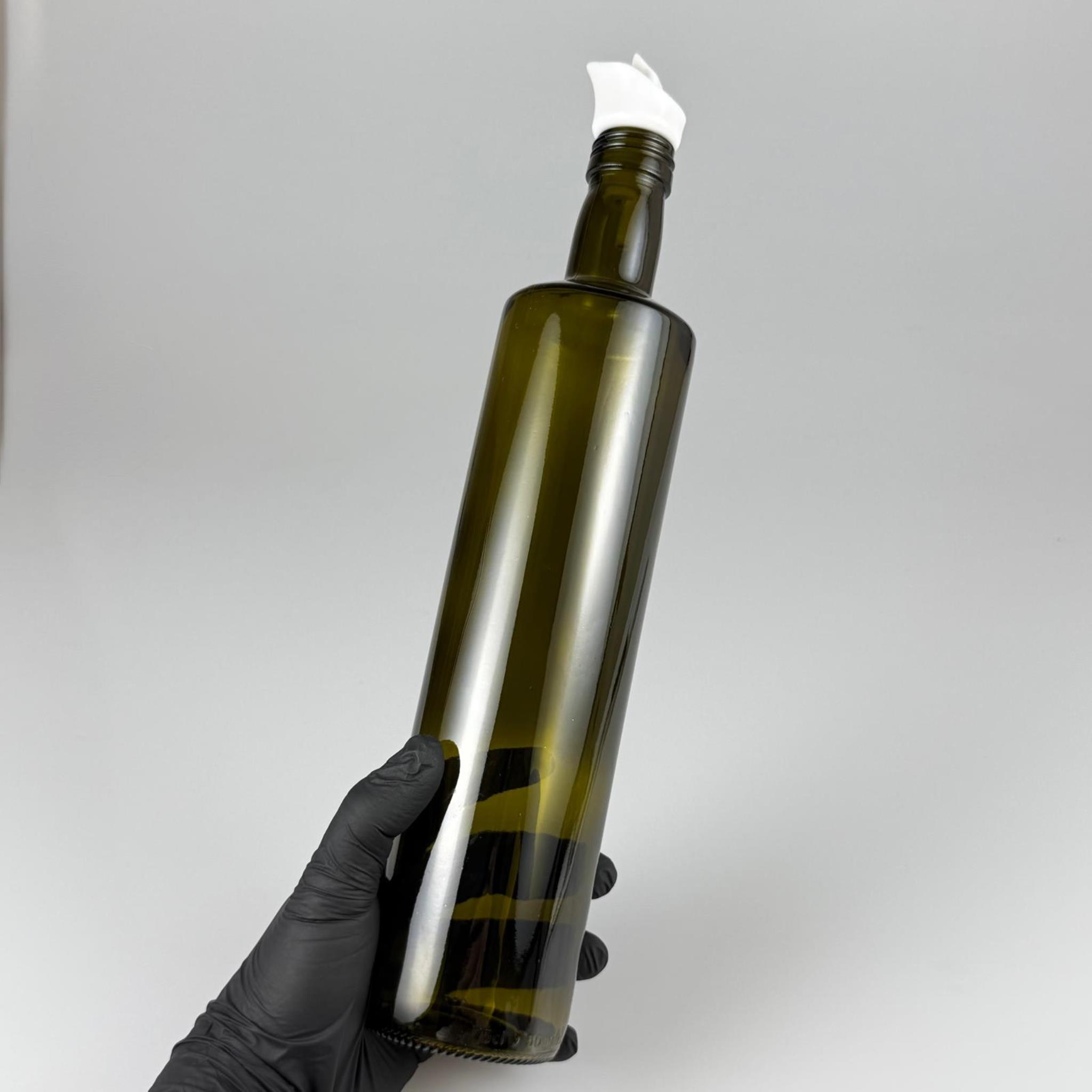 Akıtmaz Kapaklı Şık Cam Yağlık – Zeytinyağı ve Sirke İçin - Restoran Tipi 750 ML Yeşil Dorika Silindir Yağdanlık Beyaz Akıtıcı Başlıklı