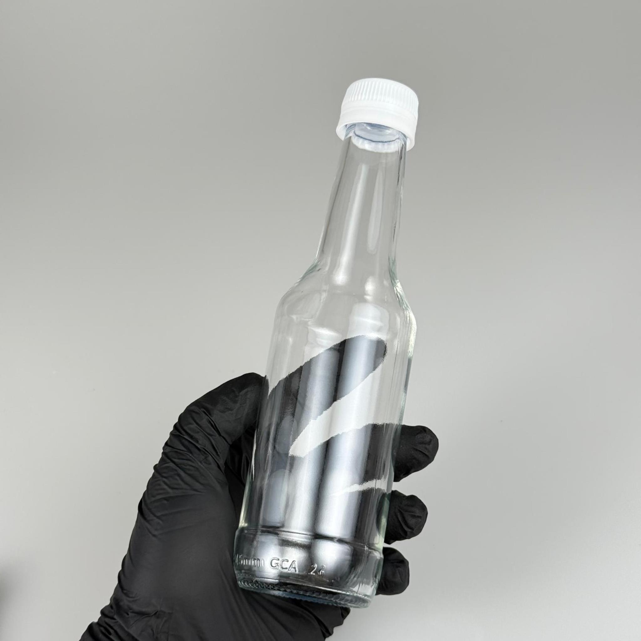 250 CC BOĞAZLI CAM ŞİŞE - BEYAZ KİLİTLİ PLASTİK KAPAKLI - 250 ML BOŞ CAM ŞİŞE