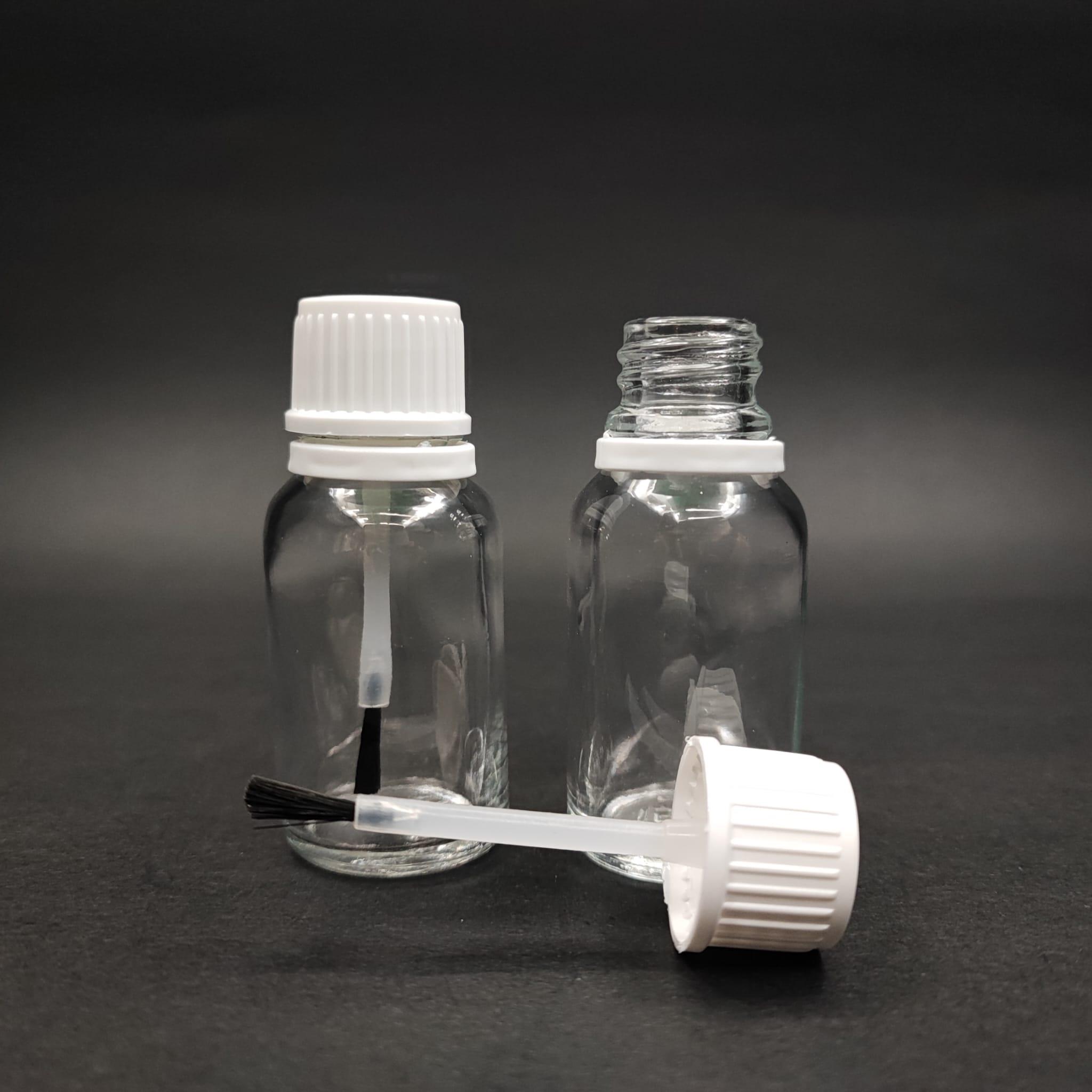 15 CC FIRÇALI ŞEFFAF CAM ŞİŞE - 15 ML KAPAKLI FIRÇALI CAM ŞİŞE - CAM OJE ŞİŞESİ FIRÇALI BEYAZ KAPAKLI TAKIM - BOŞ OJE ŞİŞESİ, FIRÇALI ŞİŞE, OTOMOTİV VE MOBİLYA İÇİN RÖTÜŞ BOYA ŞİŞESİ