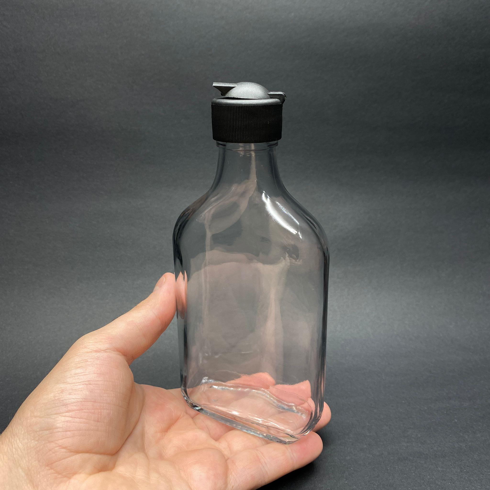 200 CC YASSI CAM ŞİŞE - SİYAH FLİPTOP KAPAKLI - 200 ML CAM ŞİŞE - KOLONYA, LOSYON İÇİN KOZMETİK ŞİŞESİ