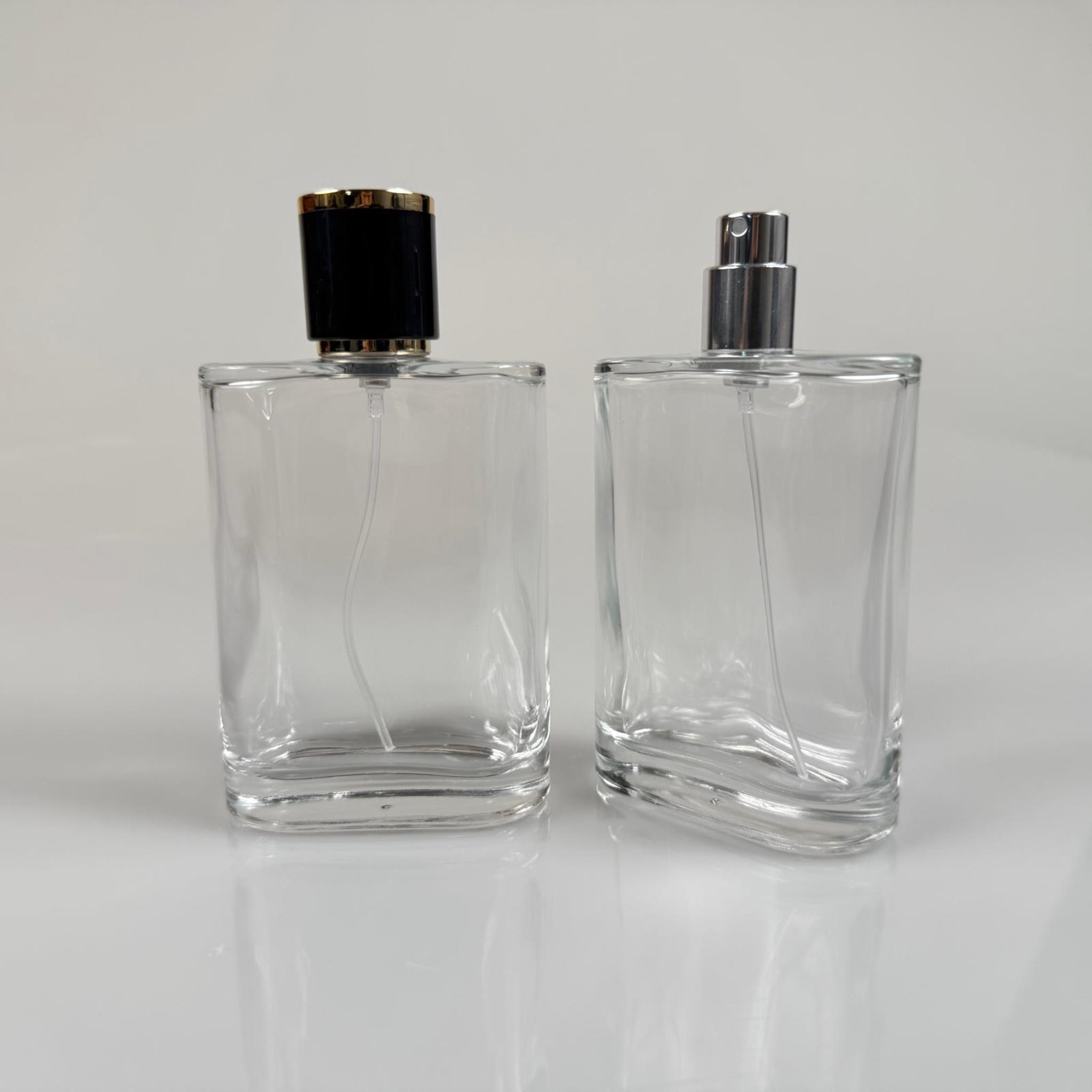 100 ML YASSI MODEL CEO PARFÜM ŞİŞESİ - GÜMÜŞ METAL SPREYLİ + GOLD SİYAH KAPAKLI (AĞIZ 15 MM GEÇME KOLAY KAPAMA)