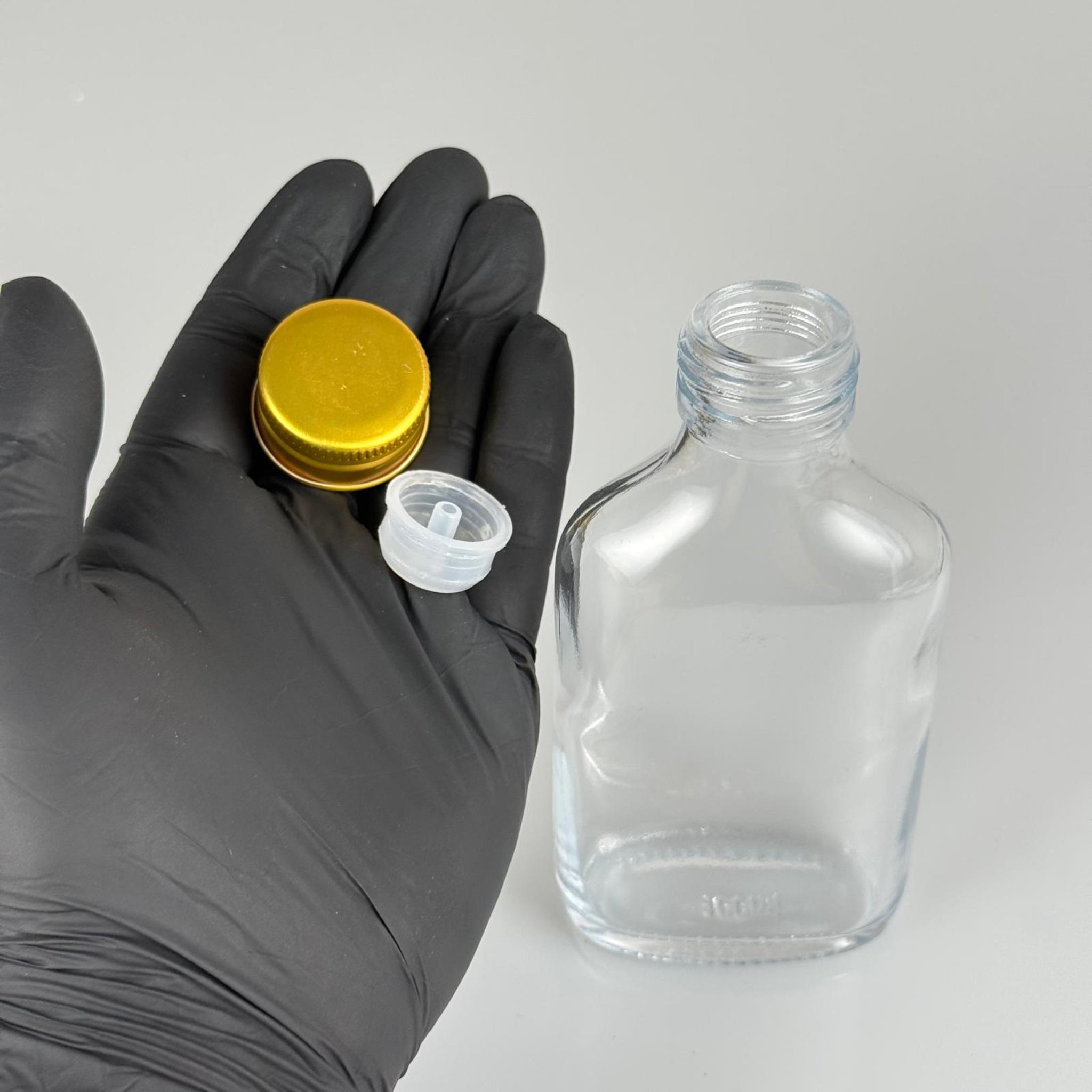 100 CC YASSI LÜX KOLONYA CAM ŞİŞE - GOLD METAL ALÜMİNYUM KAPAKLI + KOLONYA TIPALI - 100 ML LÜKS METAL KAPAKLI CAM KOLONYA ŞİŞESİ