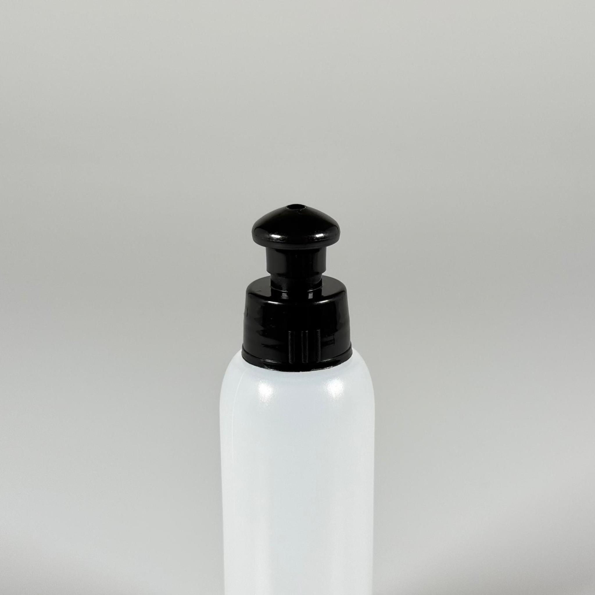 100 ML SIKILABİLİR YUMUŞAK PE POLİETİLEN PLASTİK ŞİŞE - SİYAH PUSHPULL ŞAMPUAN KAPAKLI - 100 cc sos, yağ, kartuş, mürekkep vb için boş şişeler