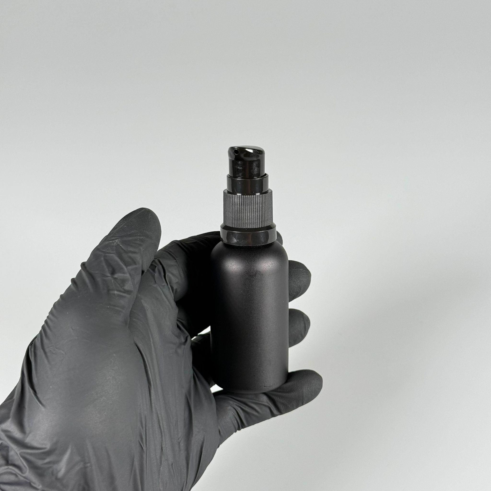 30 CC MAT SİYAH CAM ŞİŞE - SIZDIRMAZ ETEKLİ SİYAH LOSYON POMPALI TAKIM - 30 ML LOSYON ŞİŞESİ - YAĞ, KREM GİBİ YOĞUN KIVAMLI SIVILAR İÇİN CAM AMBALAJ