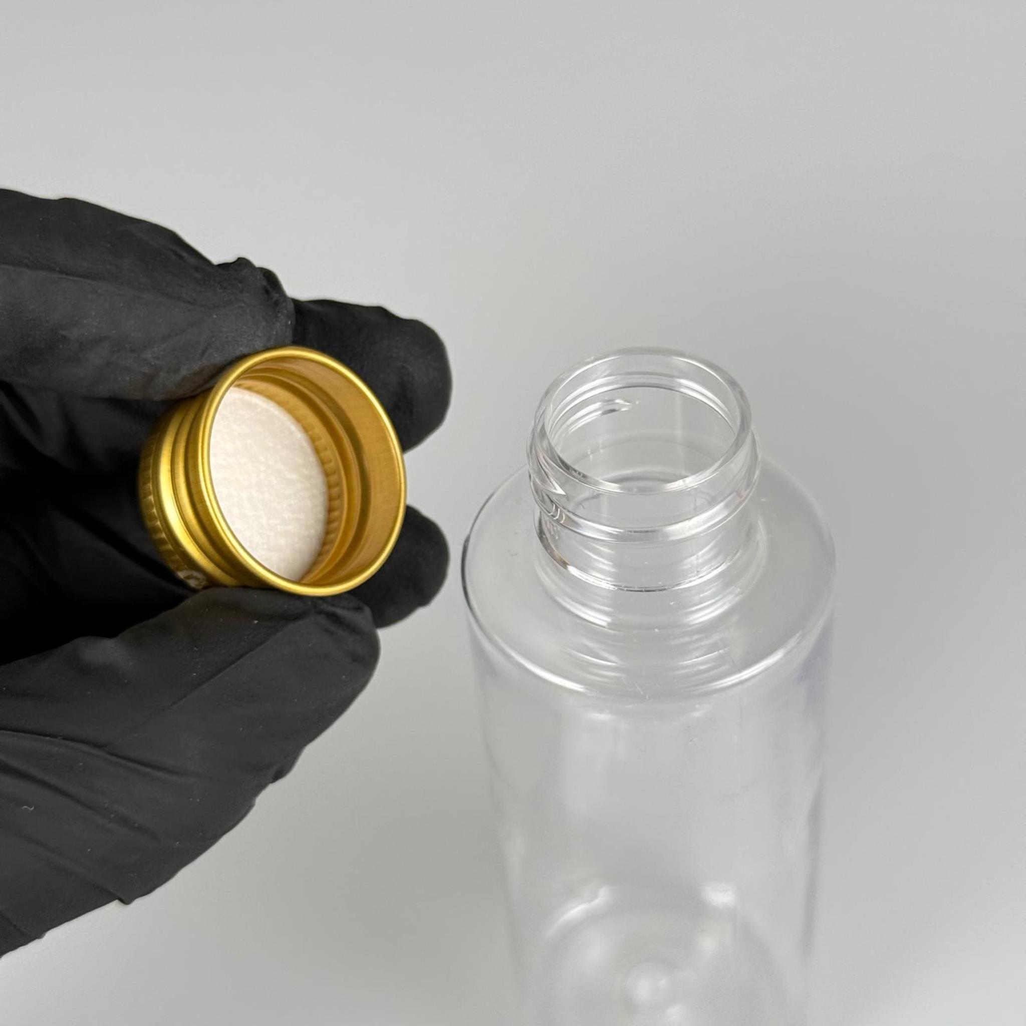 100 CC SİLİNDİR KESKİN KÜT MODEL SERT (17 GR) PET ŞİŞE 24 AĞIZ + KÖPÜK CONTALI GOLD METAL ALÜMİNYUM KAPAK TAKIM - 100 ML KAPAKLI PLASTİK ŞİŞELER
