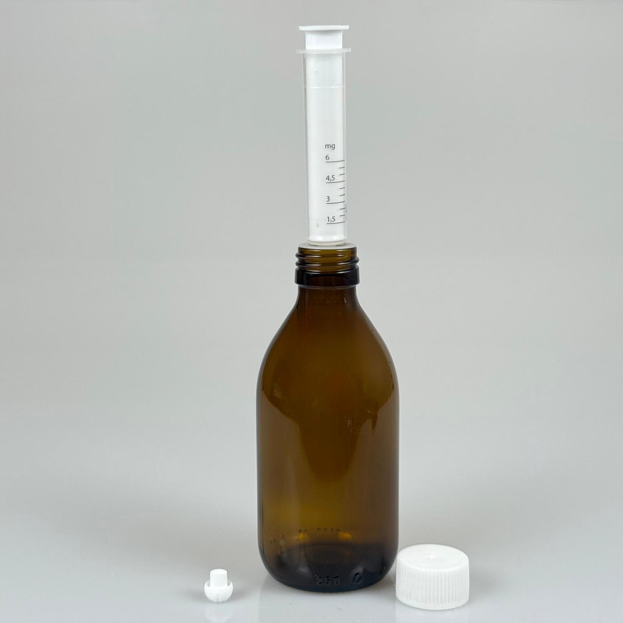 250 ML CAM ECZA ŞİŞESİ + 6 ML DOZAJ PİPETİ + DOZAJ TIPASI + CONTALI PLASTİK KAPAK TAKIM