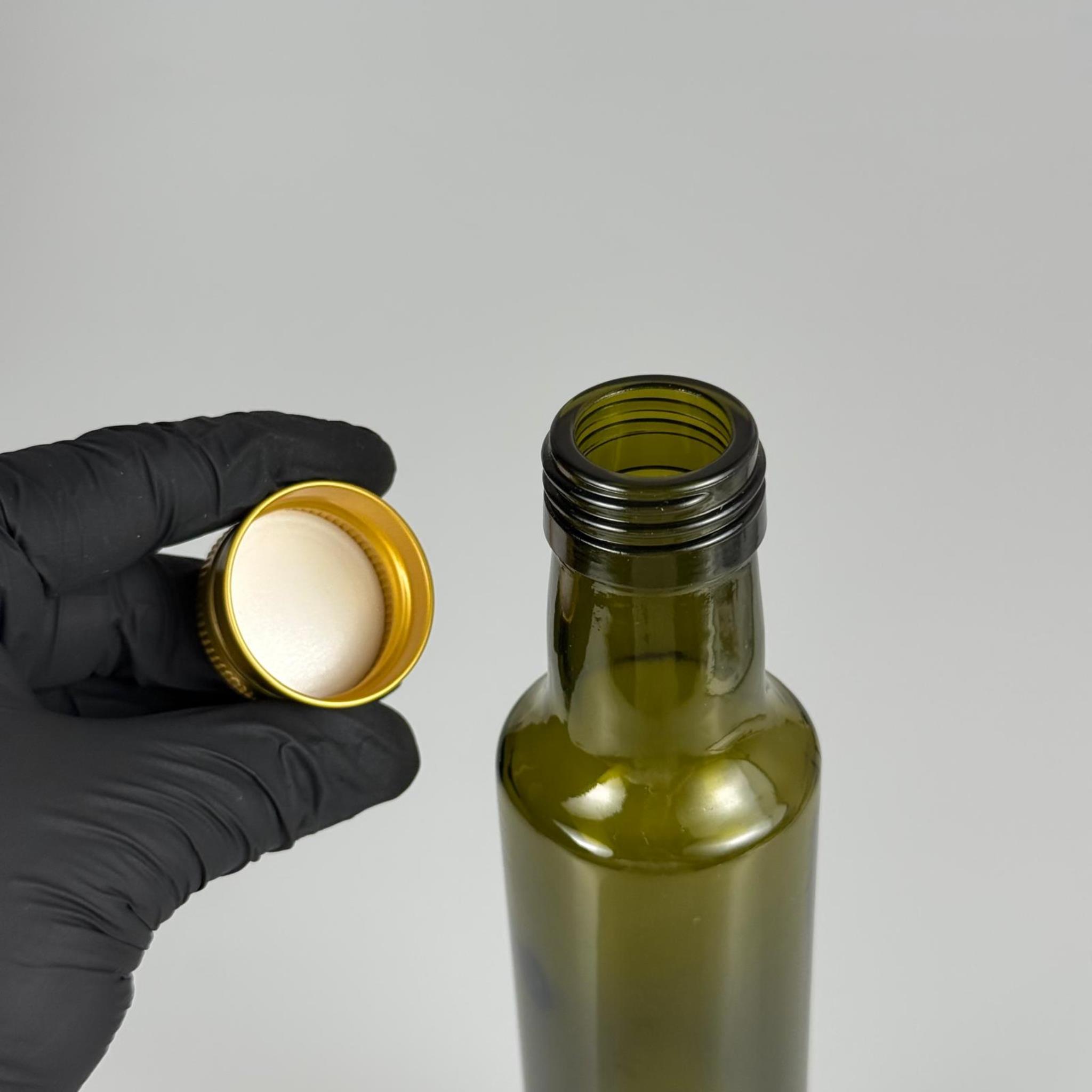 250 CC YEŞİL DORİKA CAM ŞİŞE - GOLD METAL ALÜMİNYUM KAPAKLI - 250 ML DORİKA YAĞ ŞİŞESİ - SİRKE ŞİŞESİ