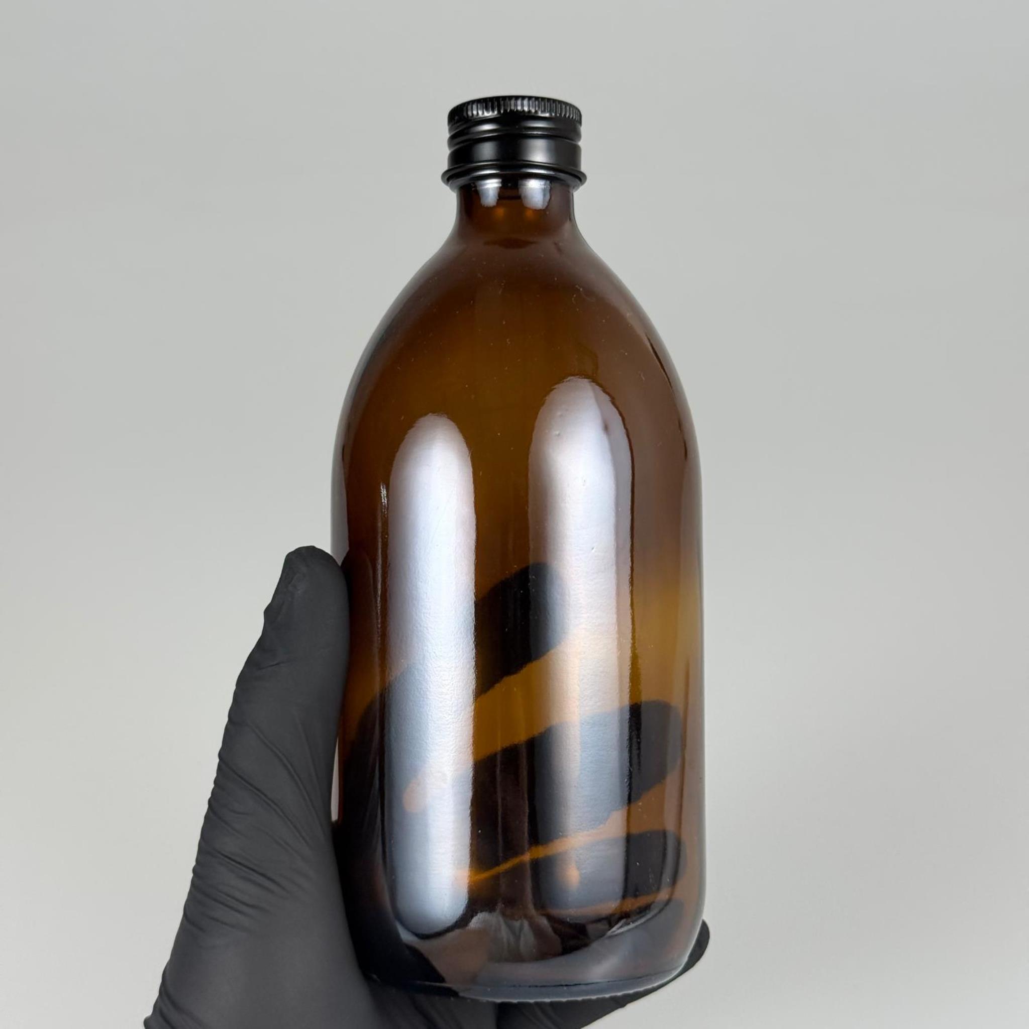500 CC AMBER TOMBUL ÖZEL SERİ CAM ŞİŞE - METAL ALÜMİNYUM SİYAH KÖPÜK CONTALI KAPAKLI - 500 ML CAM ECZA ŞİŞESİ - KAHVERENGİ