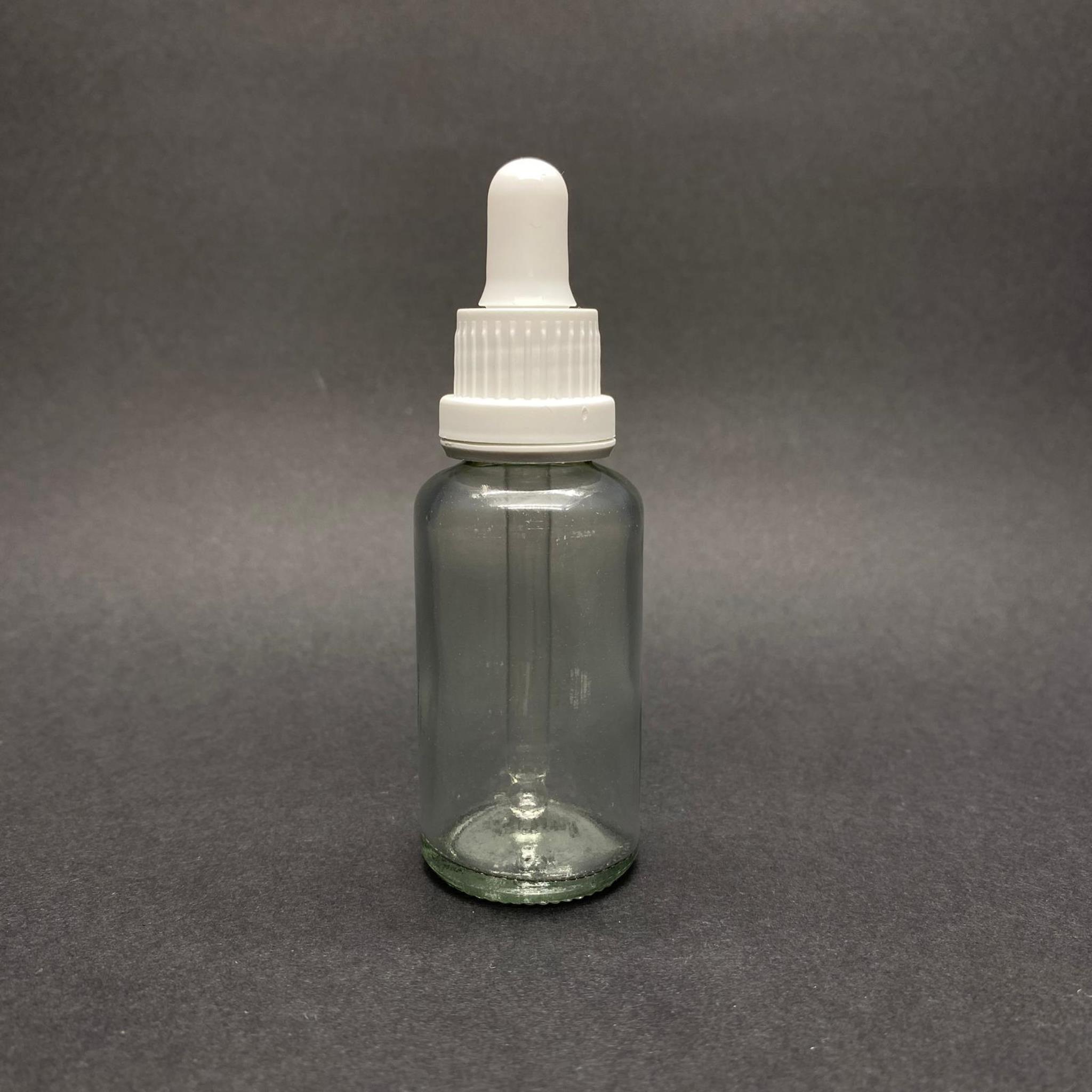 30 CC ŞEFFAF CAM DAMLALIKLI ŞİŞE - BEYAZ EMZİK - BEYAZ KİLİTLİ PLASTİK KAPAK - 30 ML SAYDAM CAM DAMLALIKLI ŞİŞE - 30 ML SERUM ŞİŞESİ - DAMLALIKLI BOŞ ŞİŞE