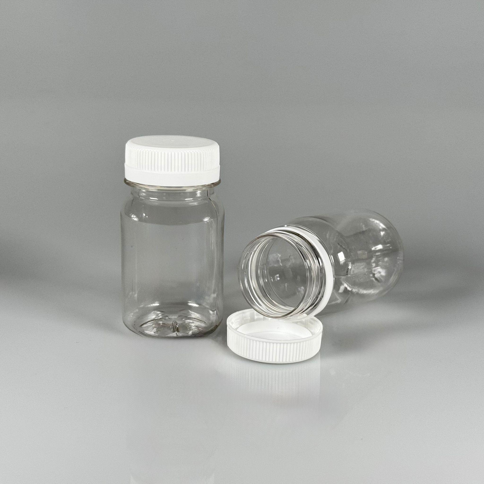 100 CC SİLİNDİR PET ŞİŞE (15,6 GR) - 38 MM GENİŞ AĞIZLI KİLİTLİ BEYAZ KAPAKLI  - 100 ML PLASTİK BOŞ ŞİŞELER