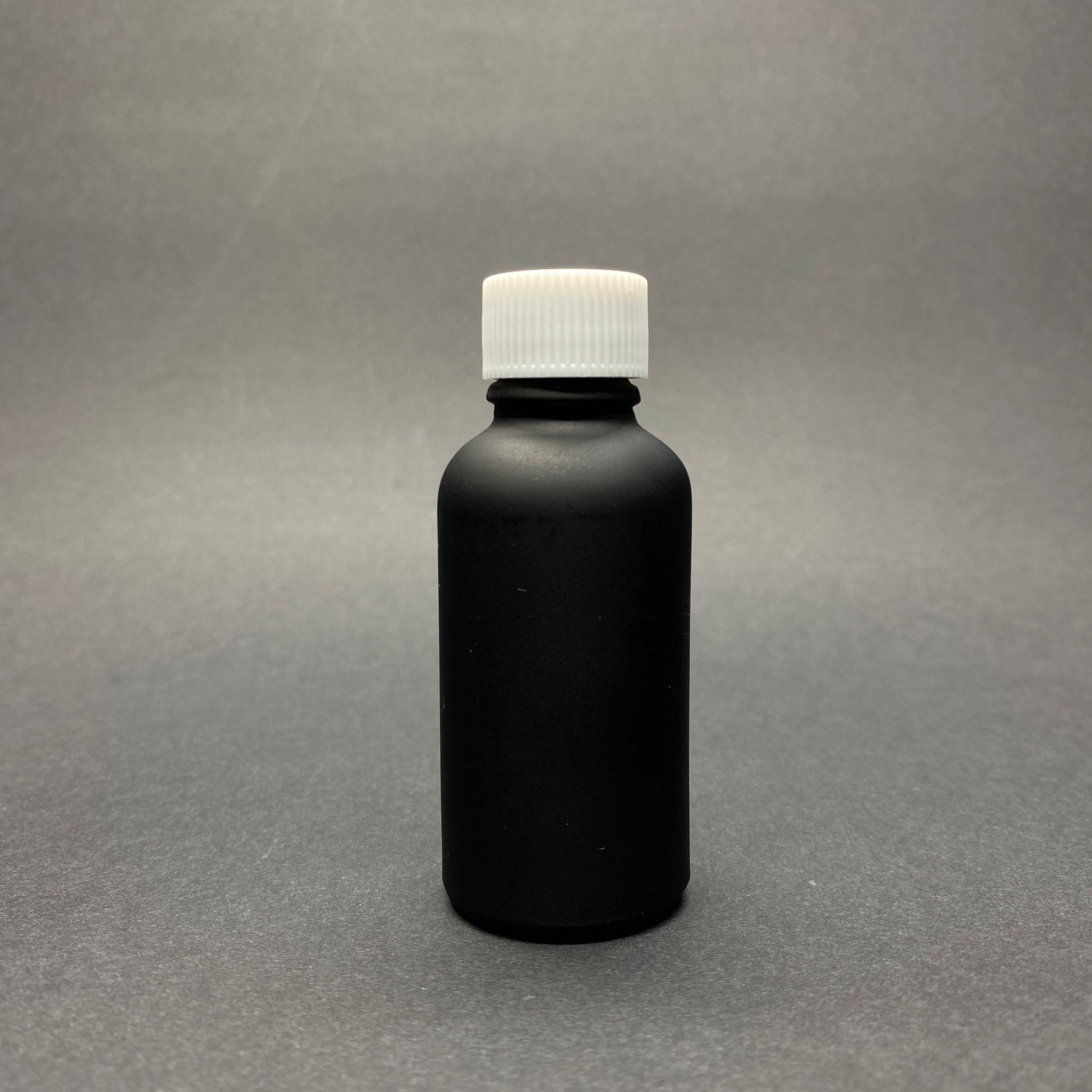 30 CC MAT SİYAH BOYALI CAM ŞİŞE - BEYAZ CONTALI KAPAKLI - 30 ML CAM ŞİŞE - MAT SİYAH RENK